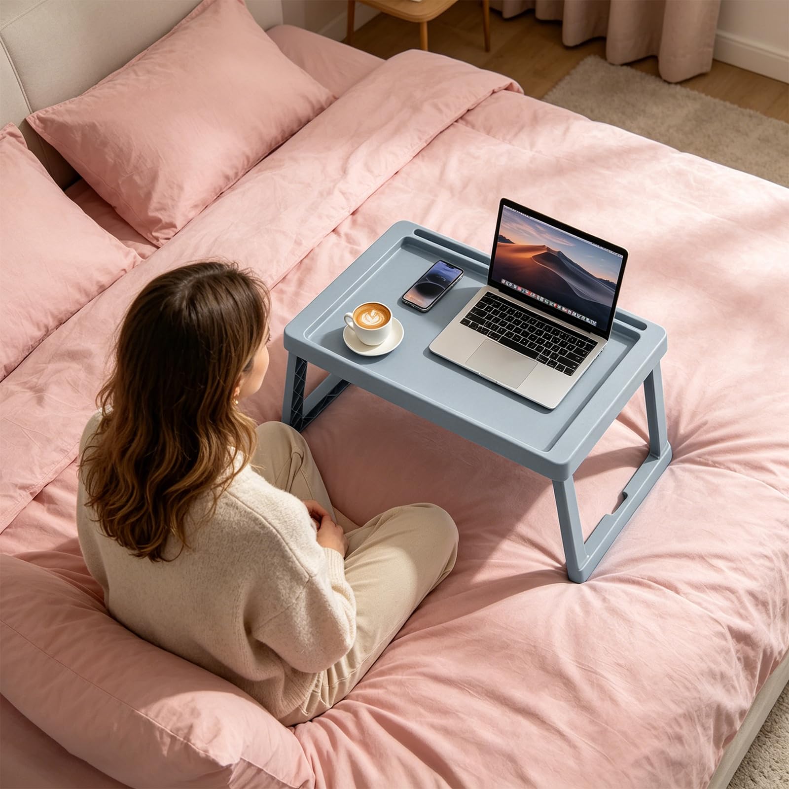 Plateau de lit pliable pour ordinateur portable pour lit et canapé (gris)