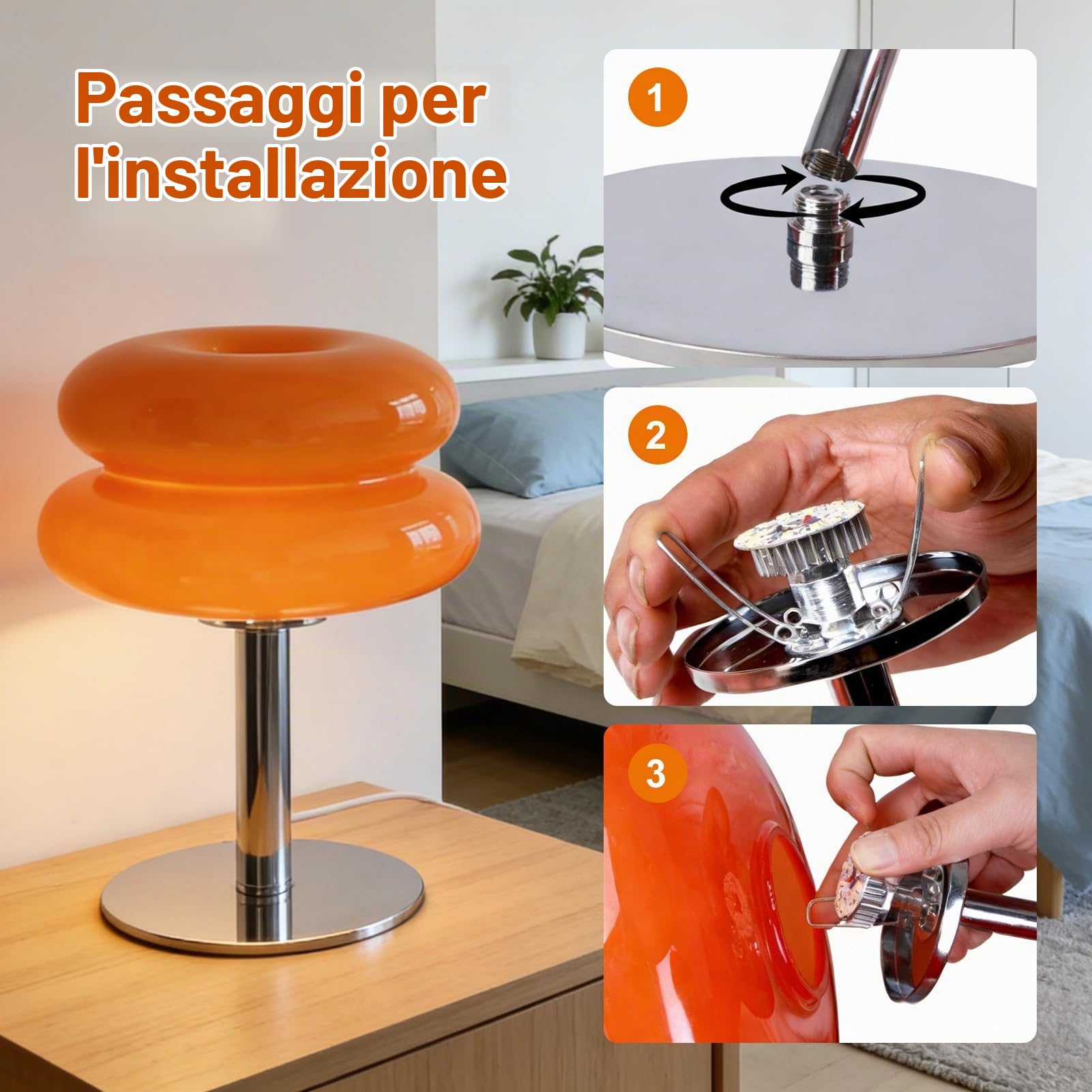 Simpatica Lampada da Tavolo in Cristallo a Forma di Torta, Luce Soffusa a Basso Consumo e Facile Utilizzo per Lampada da Comodino in Camera da Letto (ORANGE)