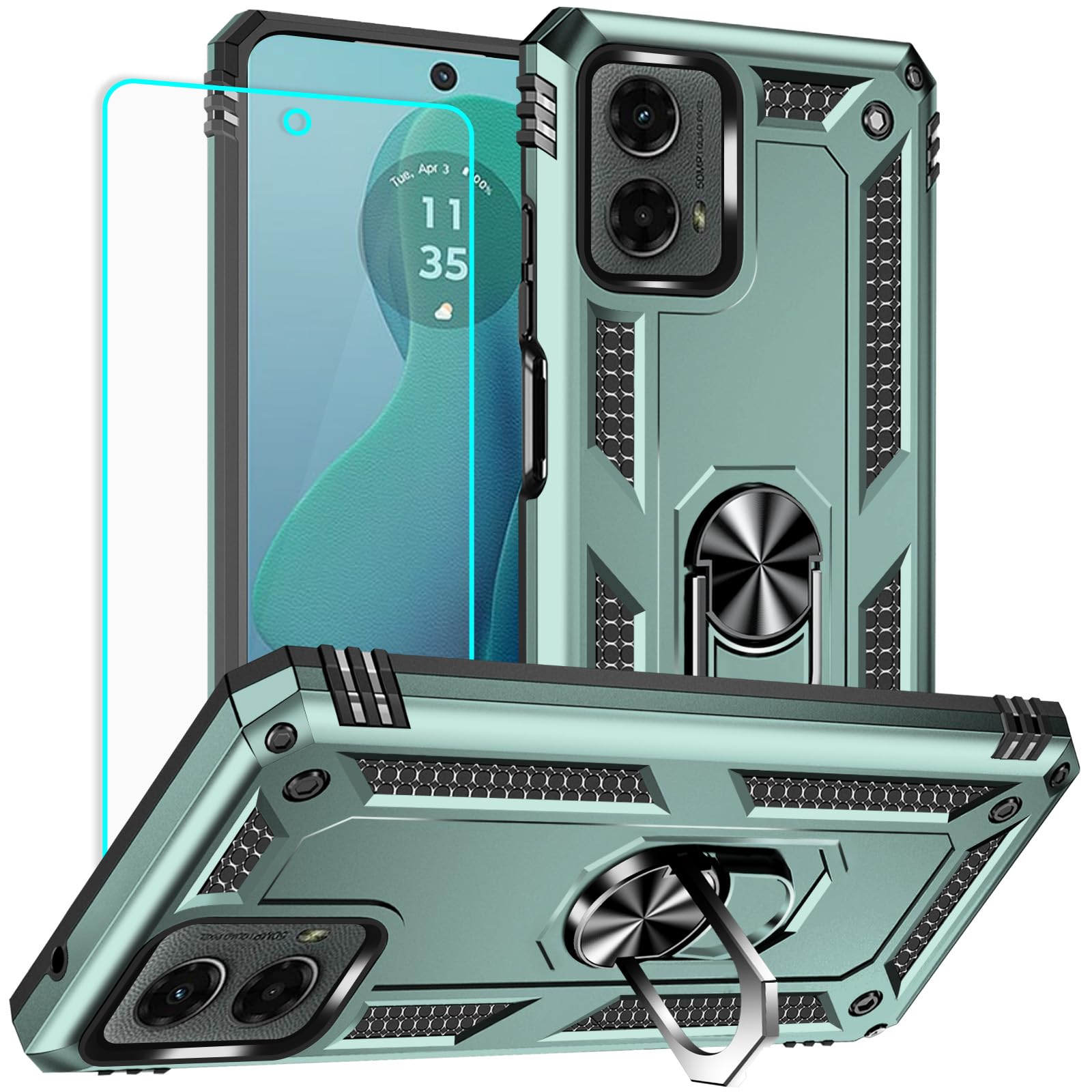 Yiakeng for Moto G 5G 2024 Case: with Screen Protector - Military Grade Protective Cases with Finger Ring Holder Kickstand for Motorola Moto g 5G 2024