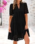 BTFBM Womens Summer Dresses V Neck Short Sleeve Babydoll Dress Hollow Out Lace Ruffle Casual Boho Mini Dress Trendy 2026