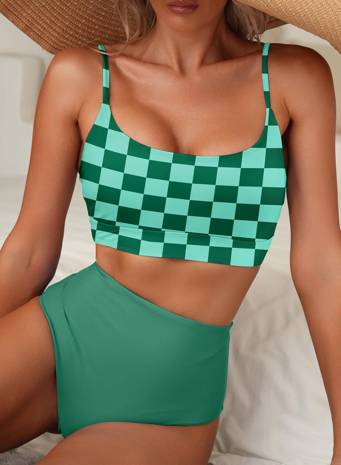 Herseas 2 Piece High Waisted Bikini Set for Women 2026 Spaghetti Straps Swim Top with Reversible Bottom Bathing Suit