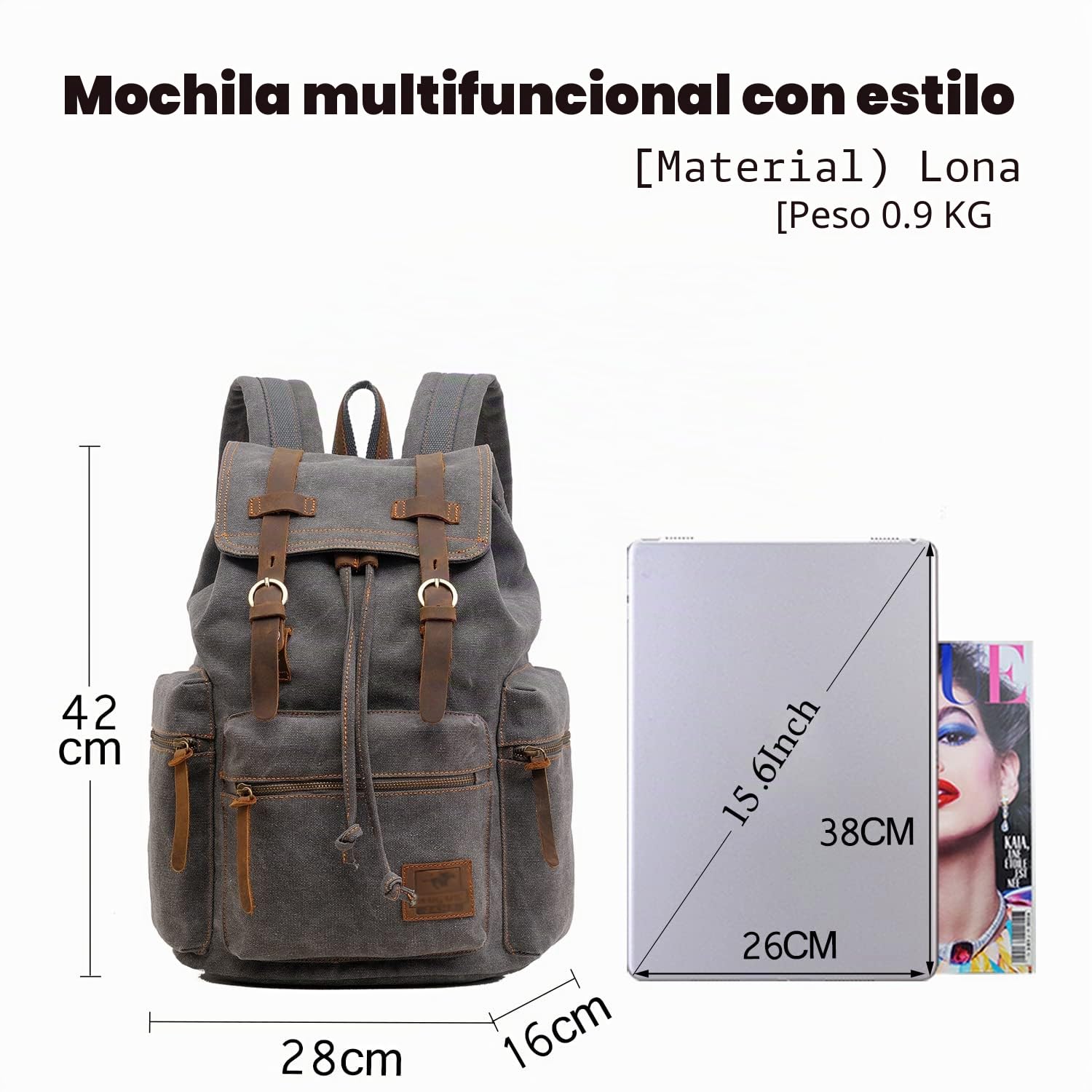FANDARE Mochila de Senderismo Daypacks Computadoras Laptop Mochila Satchel Bookbag Alpinismo Multi-función Vintage Bolsa de Tela