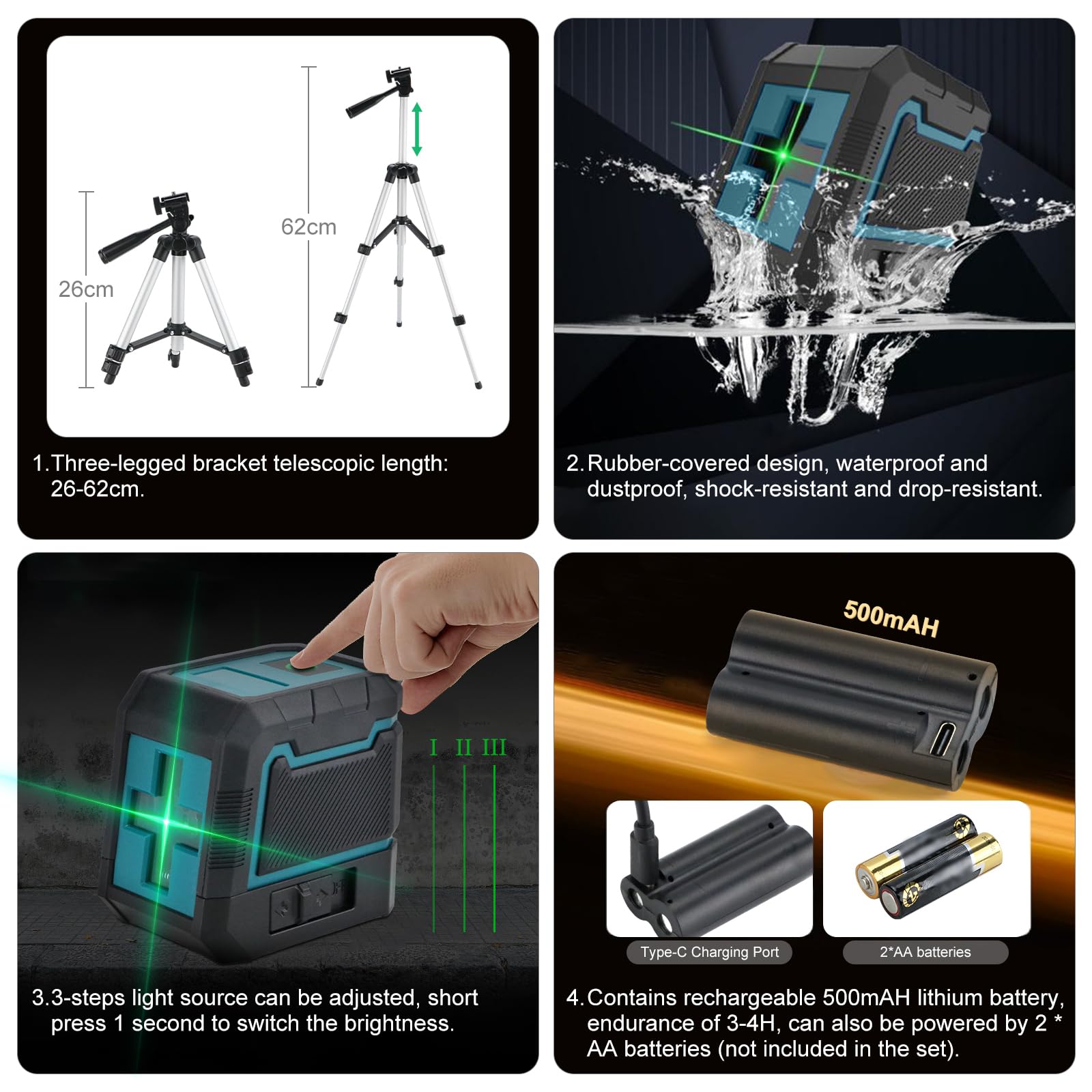 Anesty Green Laser Level with Tripod, Self Leveling Laser Levels Cross Line Lazer Level Kit with Manual/Self-Leveling Modes - Image 2