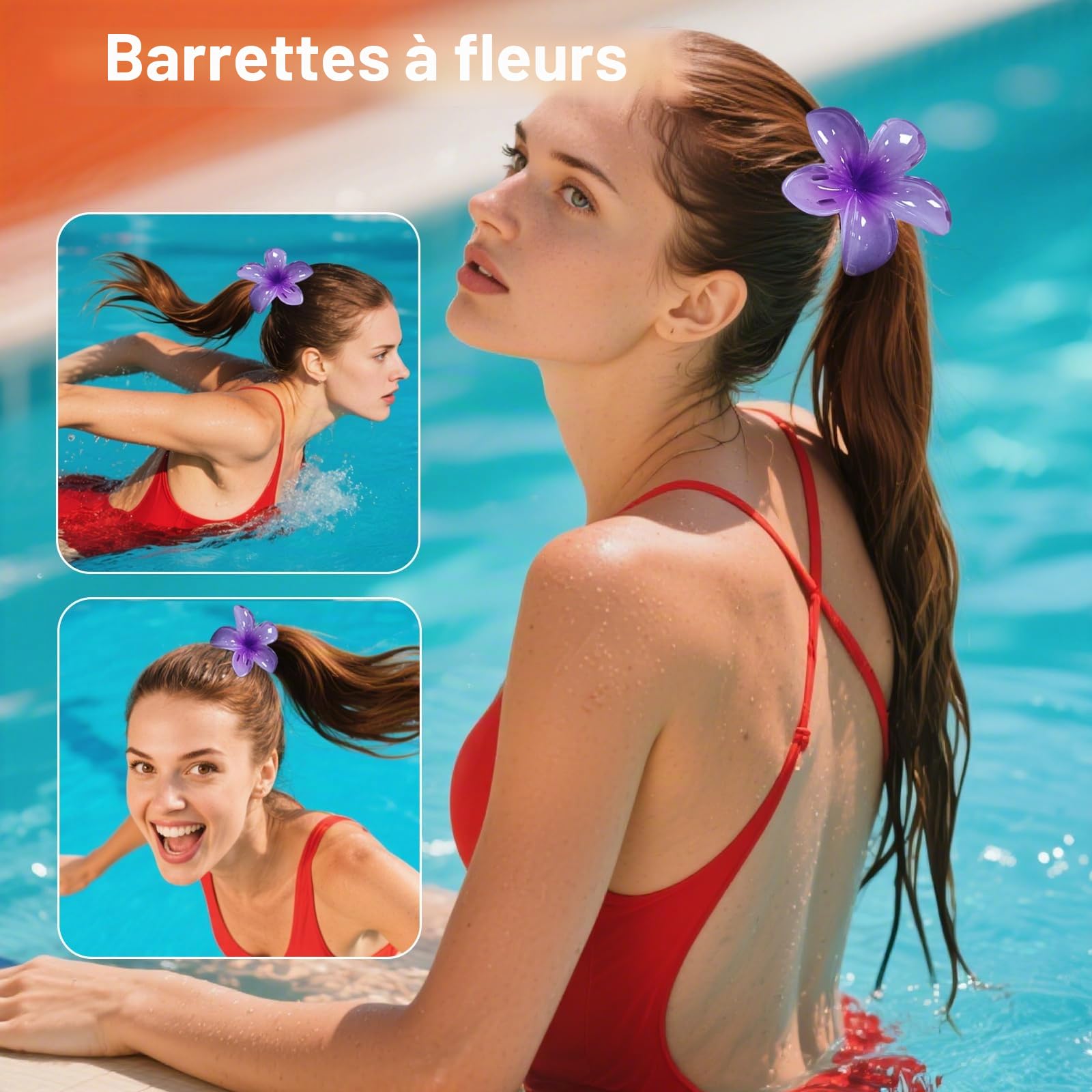 Barrettes à Fleurs pour Femme, 15 Pièces avec Grandes Fleurs Plumeria Hawaï 8cm, Antidérapantes pour Tous Types de Cheveux, Mélange de Couleurs pour Fête, Mariage, Vacances (B)