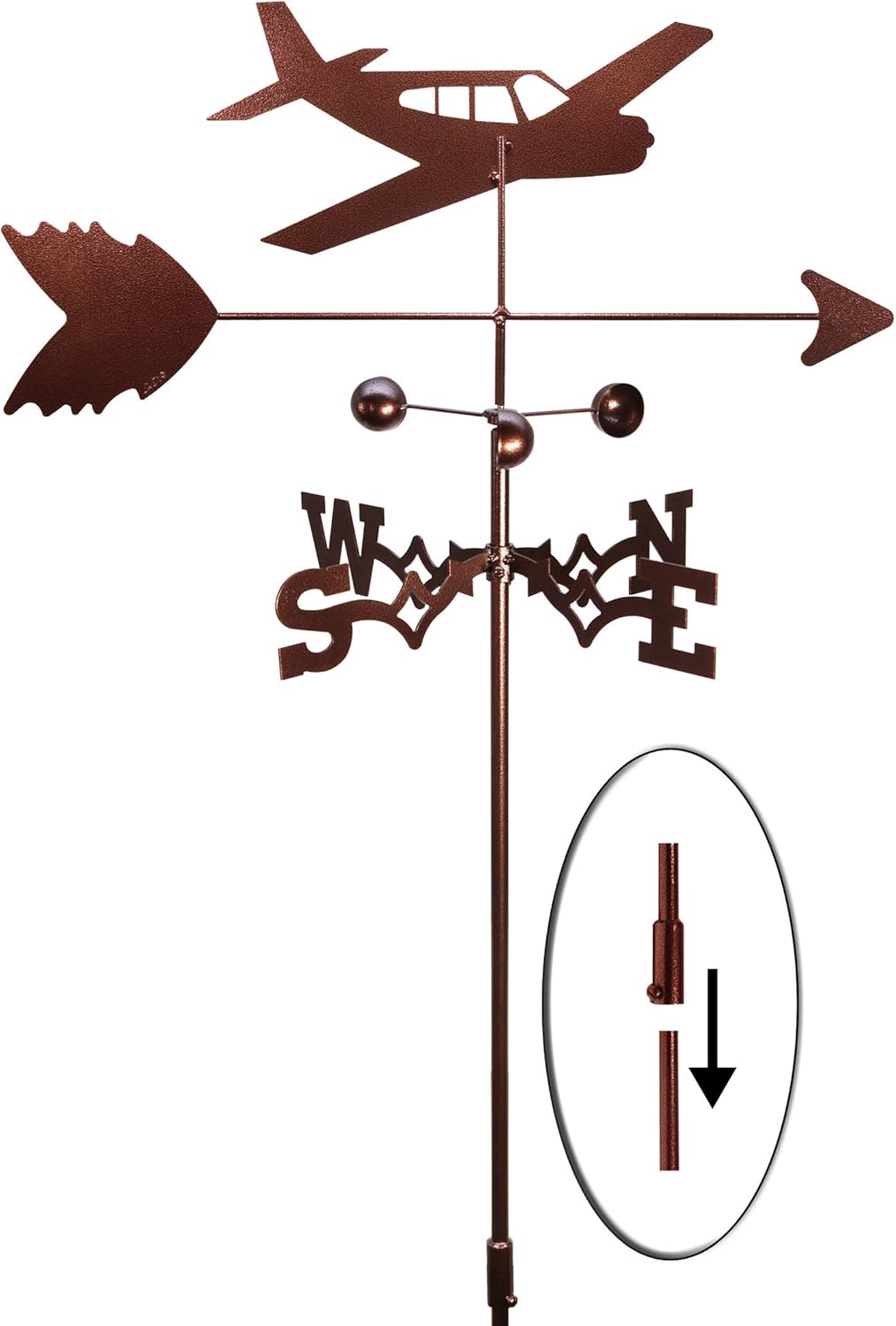 SWEN Products Airplane Low Wing Weathervane (Garden Stake Included)
