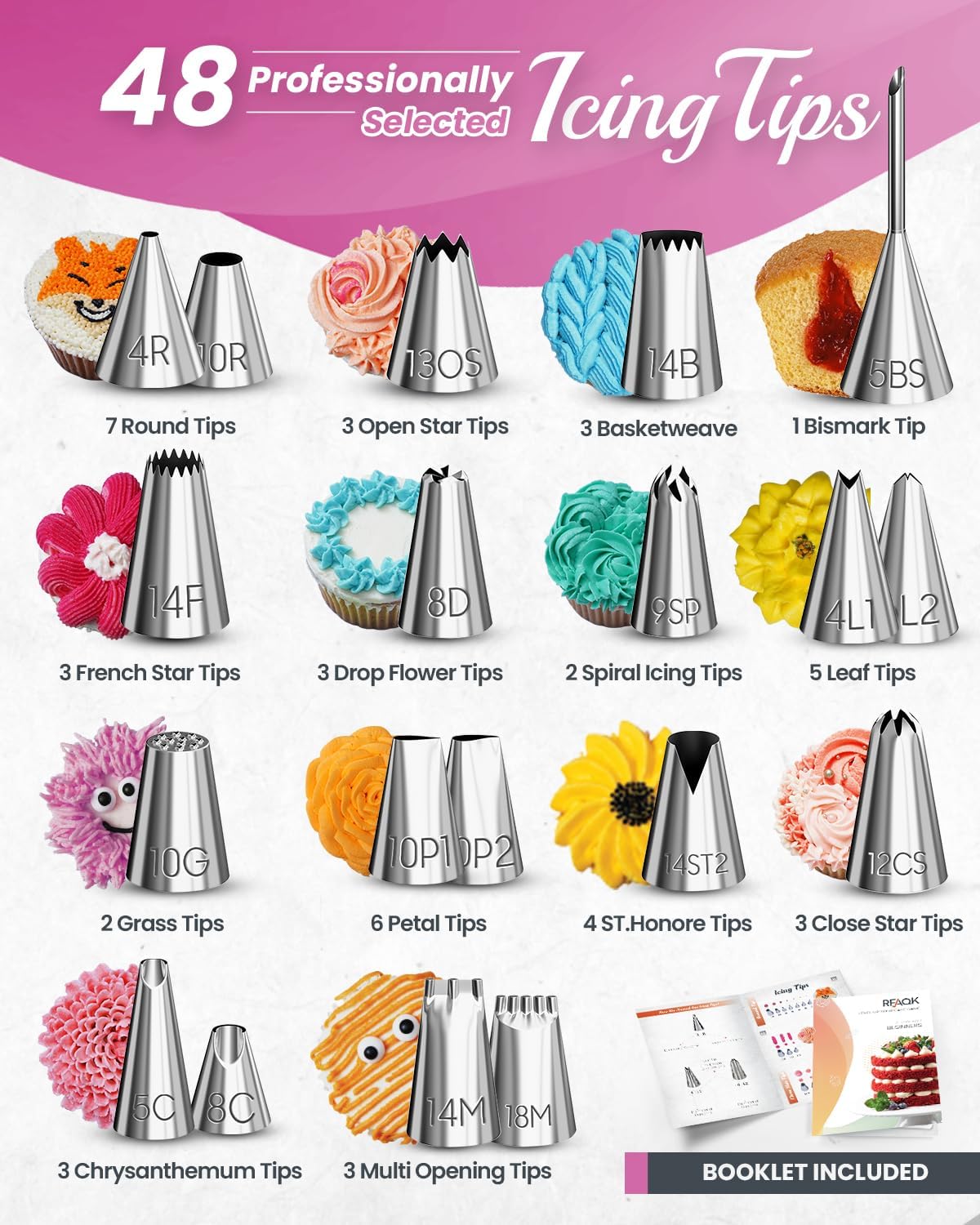 RFAQK 74PCs Icing Piping Bags and Tips Set for Beginners to Decorate Cake