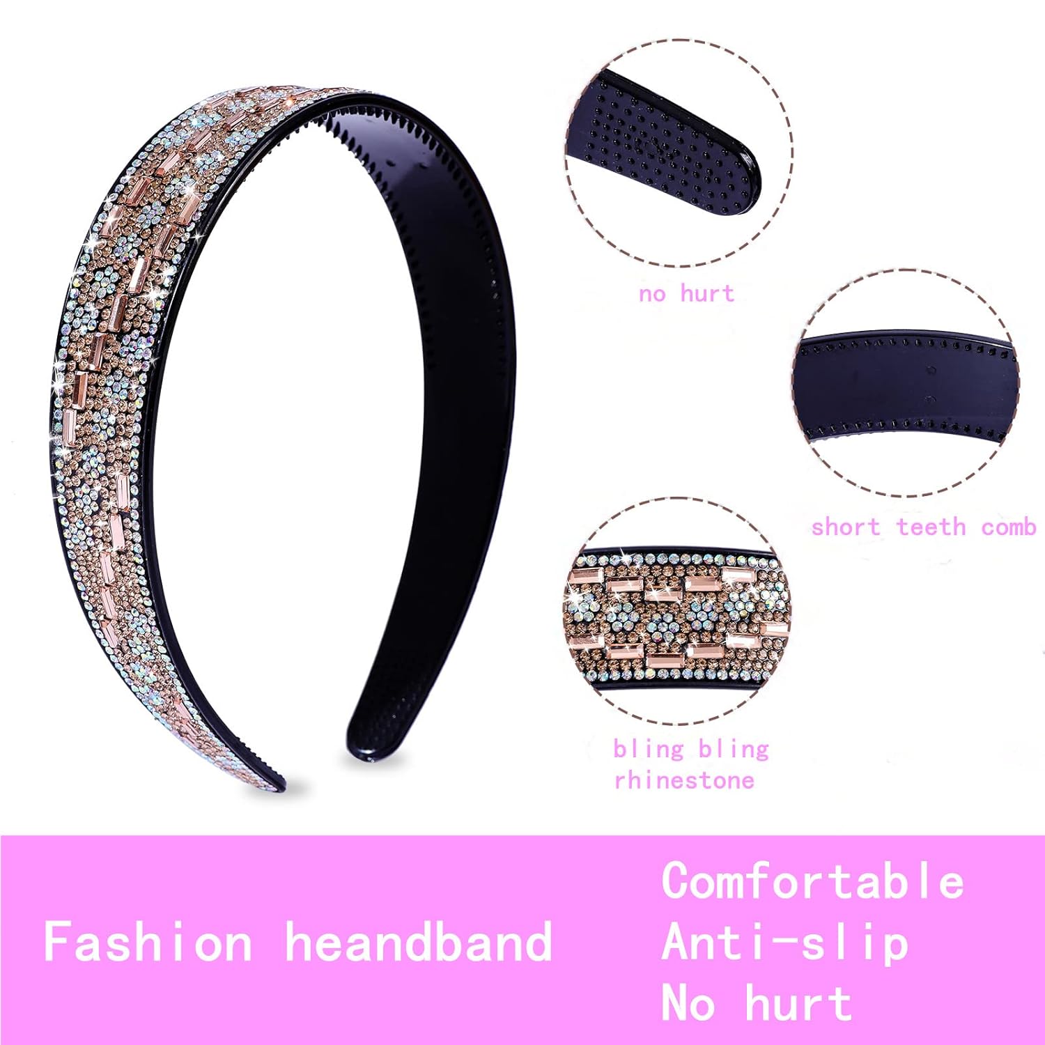 Rhinestone Headbands for Women Sparkly,4PCS Crystal Headband Non Slip Tooth Hair Bands Rhinestone Hair Hoop,Comfortable Daily Prom Party Head Accessories - Image 3