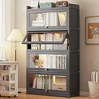 55" Bamboo Bookcase with Acrylic Flip-Up Doors, 4-Tier Freestanding Display Shelf for Books & Collectibles in Living Room, Bedroom, Office