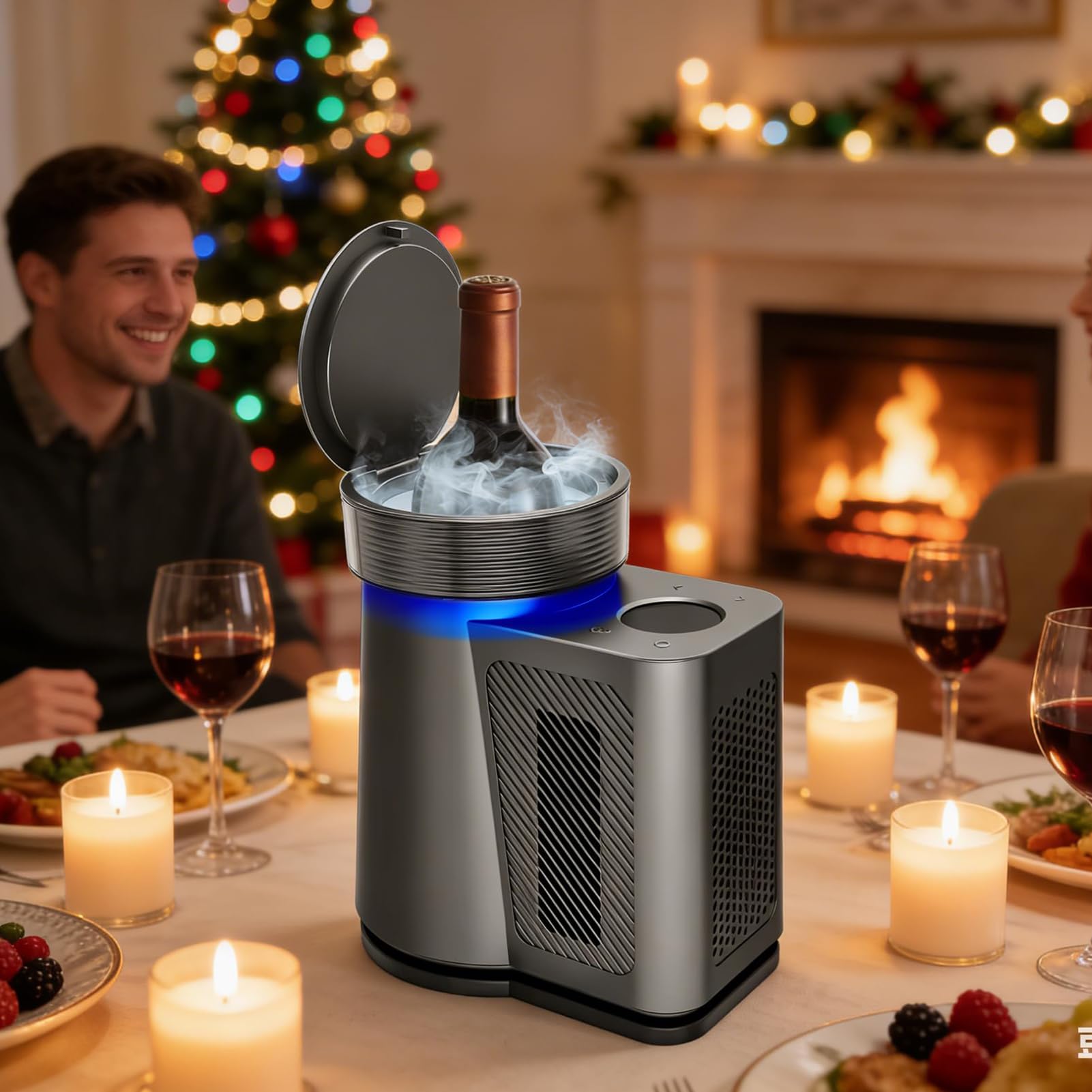 Enfriador De Vino Eléctrico, Refrigerador De Vino Termoeléctrico 60W Con | Enfriador Portátil De Botellas De Vino Con Control De Temperatura 2-20°C, Sistema De Enfriamiento Sin Hielo 750ML(Black)