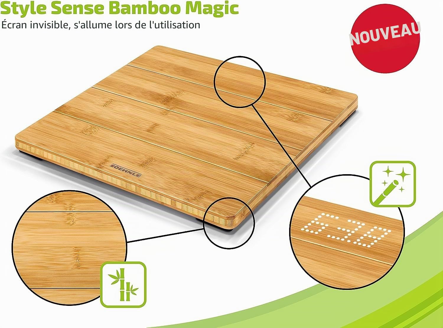 Soehnle Pèse-Personne Numérique Style Sense Bamboo Magic, 180 kg