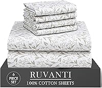 Vista 36 de RUVANTI 4 piezas de sábanas de algodón - 100% algodón natural suave, ligero y transpirable, sábanas de percal crujiente, juego de sábanas Botanica
