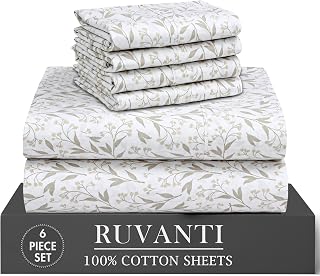 RUVANTI 100% Cotton Percale King Sheets, Crisp and Soft, Botanica Living