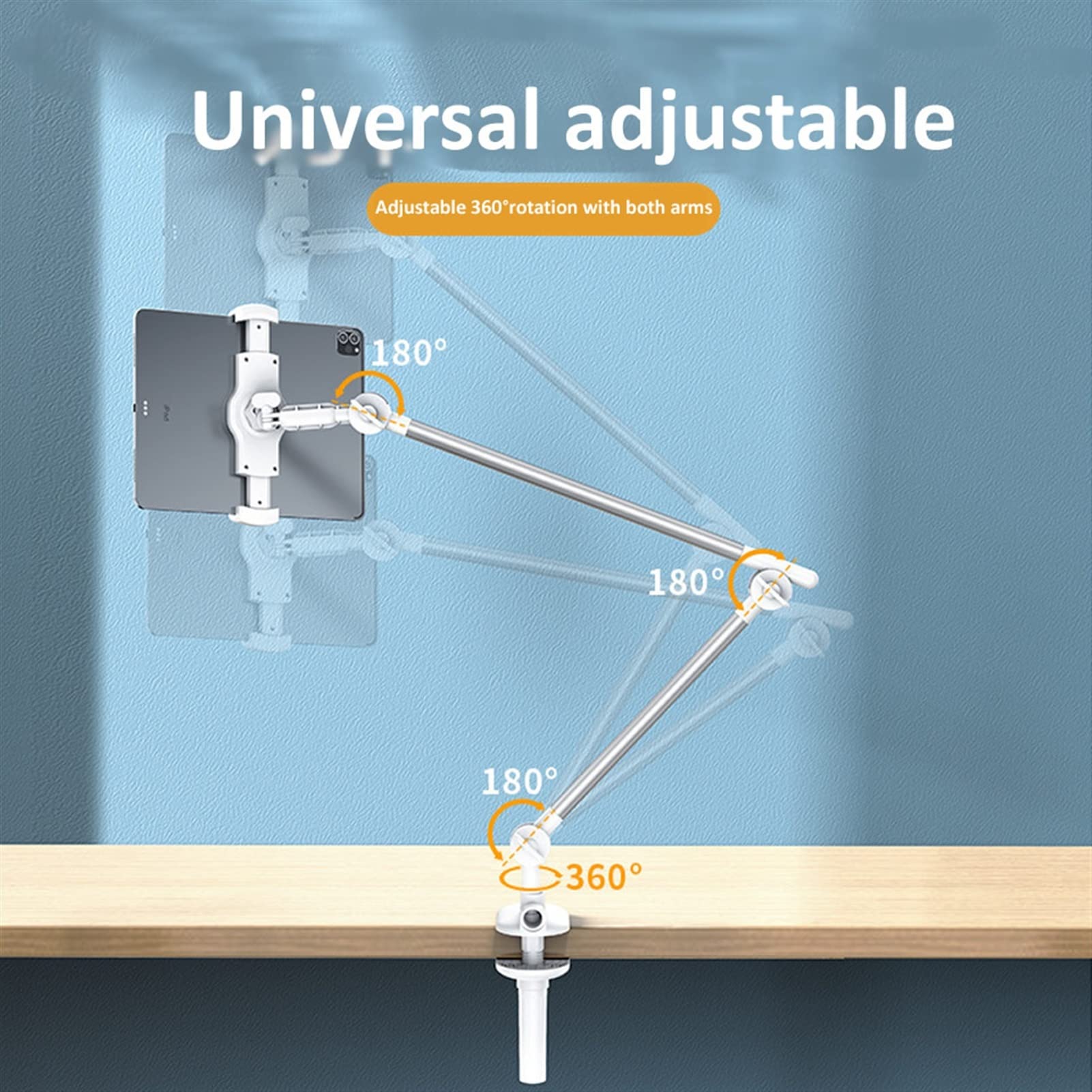 Supporto for Tablet Desk da Letto, Supporto in Lega di Alluminio Regolabile, Morsetto Pigro Braccia Lunghe for 4-11"Tablet for telefoni cellulari