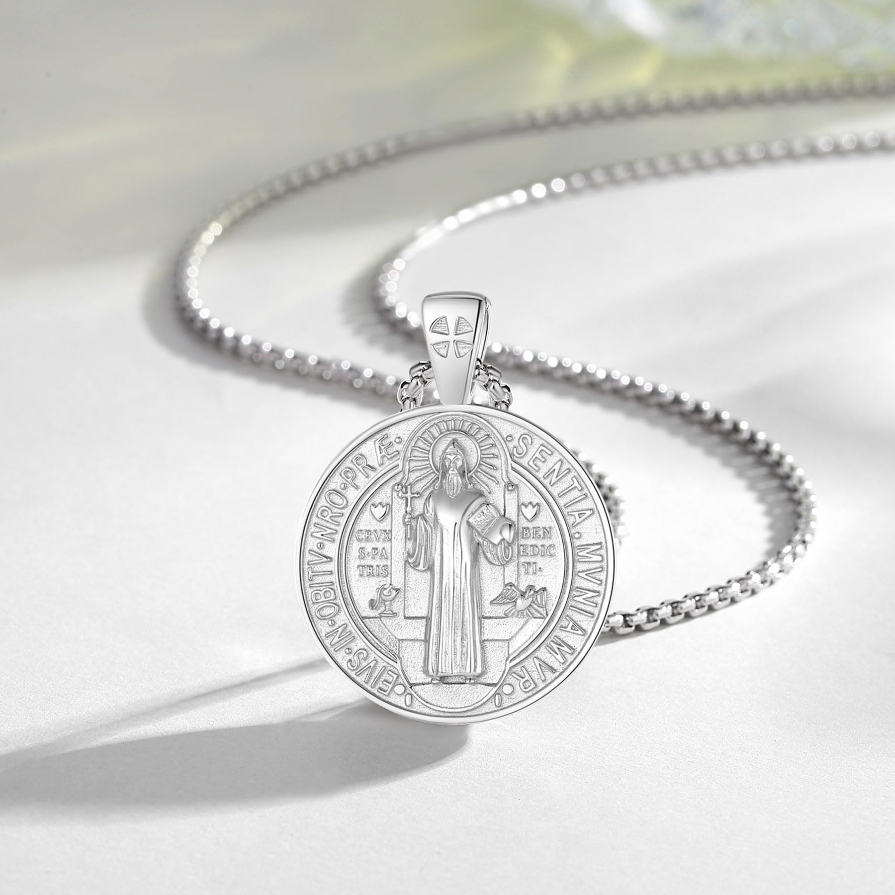 Sterling Silber 925 Kreuz Kette Heilige Christophorus Benedikt Maria Wundertätige Medaille Erzengel Medaille Gabriel Metatron Siegel der 7 Erzengel für Damen Herren Frauen