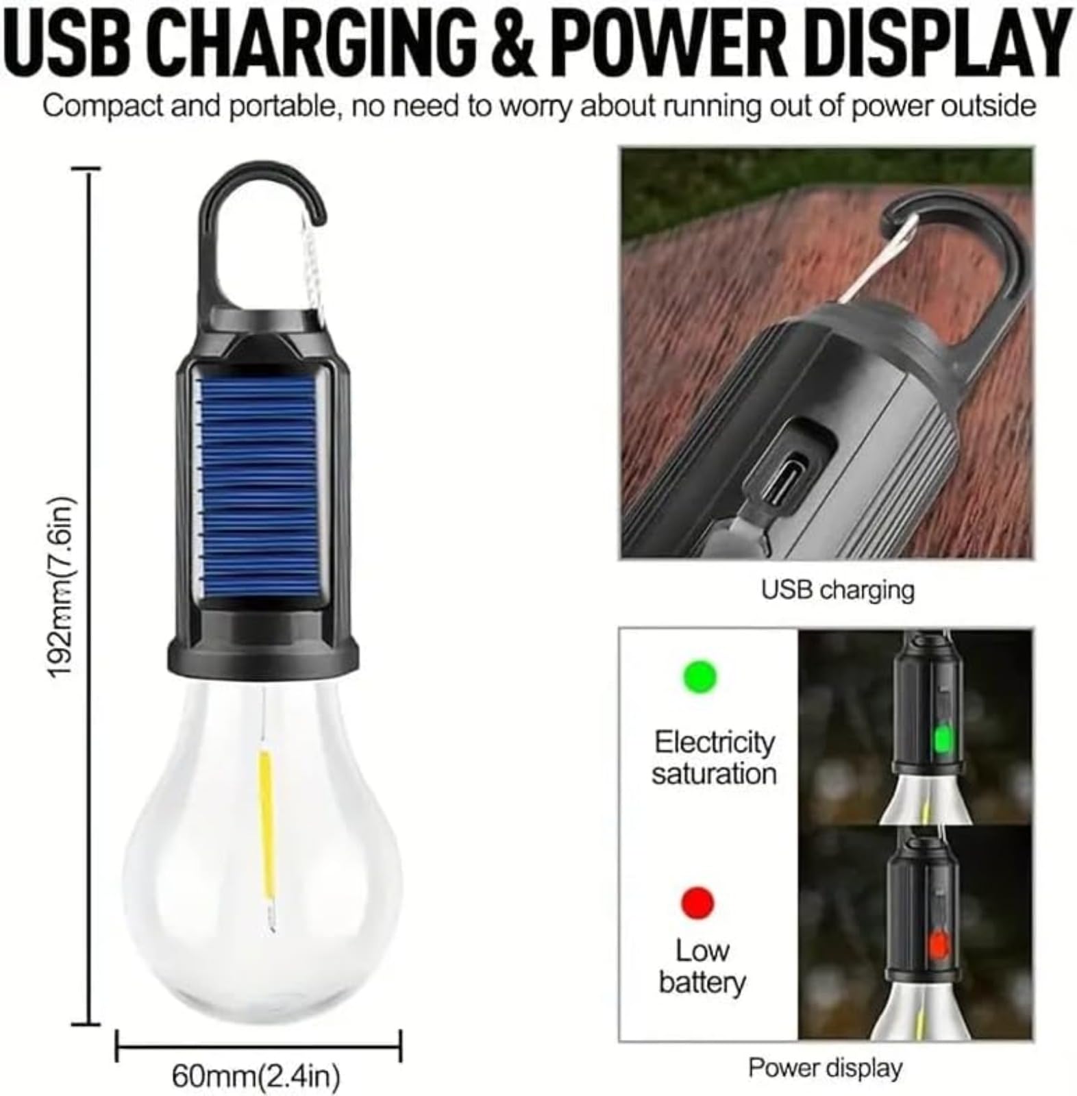 Solar outdoor portable camping lamp shrink hanging portable tent lampUSBRechargeable folding led camping light