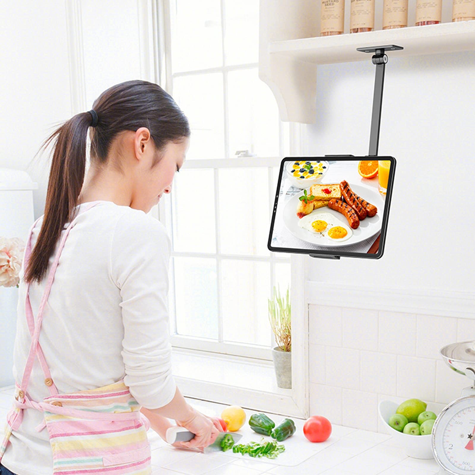 Supporto Tablet Muro da Cucina, Girevole, Universale, per Tablet da 4,7"a 12,9", per Lettura di Ricette su Cucina,Nero