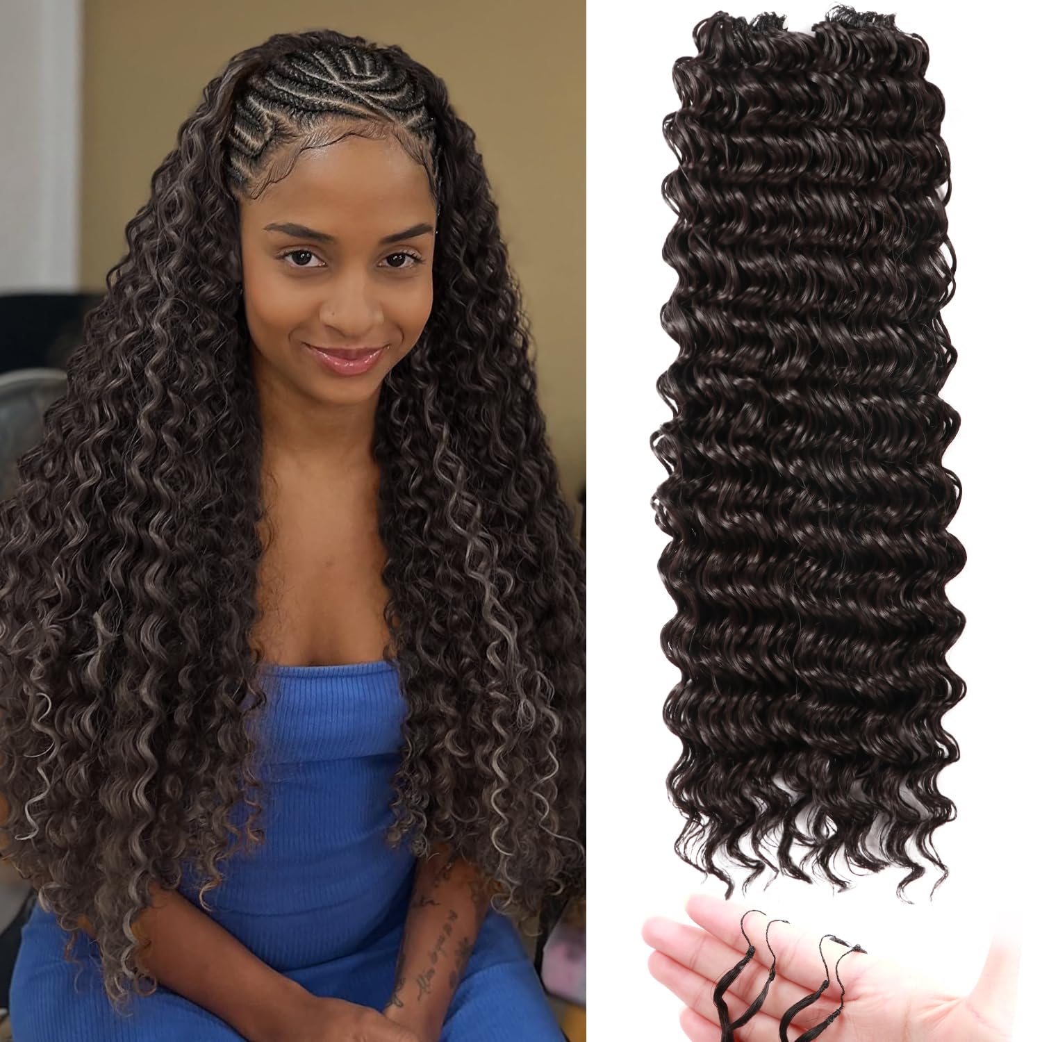 Curly Feather Crochet Hair Human Hair Feeling 100 Roots Pre-Separated miracle knot 18 Inch Deep Wave crochet Hair For Black Women (4#, 18 Inch-100
