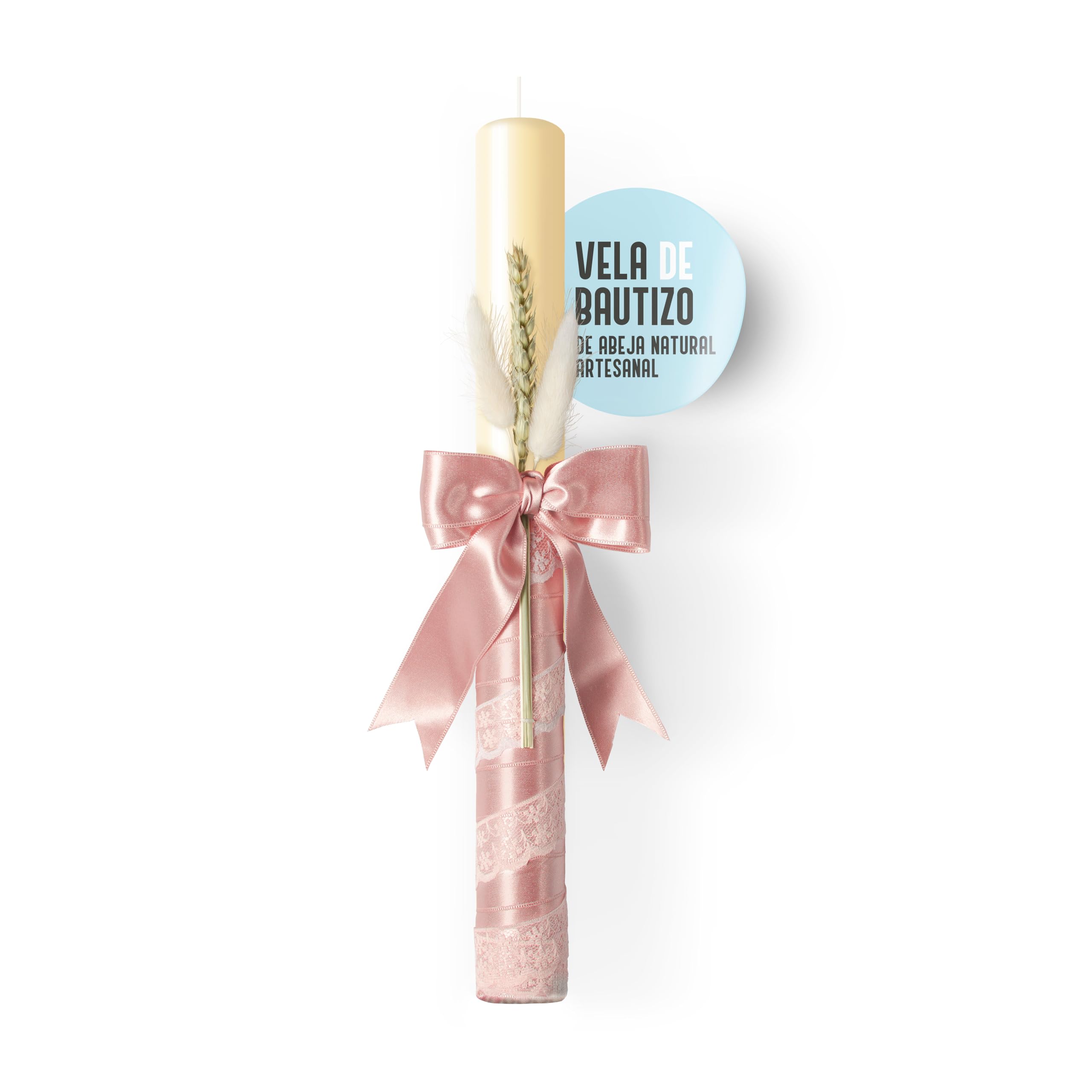 Candela Battesimo Padrini per Regalare Cirio Battesimo Bambina Artigianale Cera d'api Naturale Candela Bianca Shell (Rosa)
