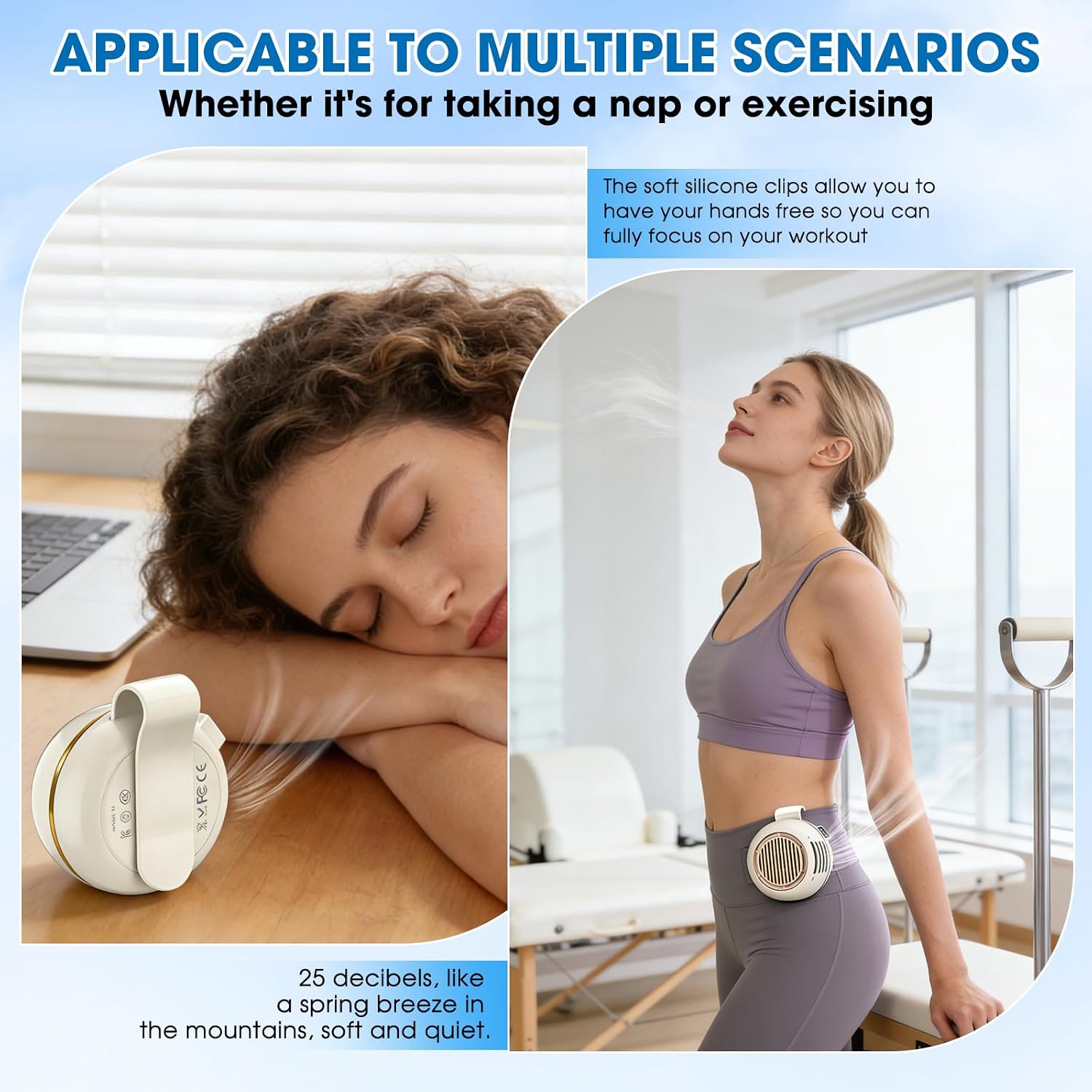 Portable Silent Mini Bladeless Fan Clip On,5 Speeds Clip-On Fans For Shirt,Small Clips Fanmini Whirlwind Fans For Waist Clips Suitable For Outdoor & Travel & Office (Beige)