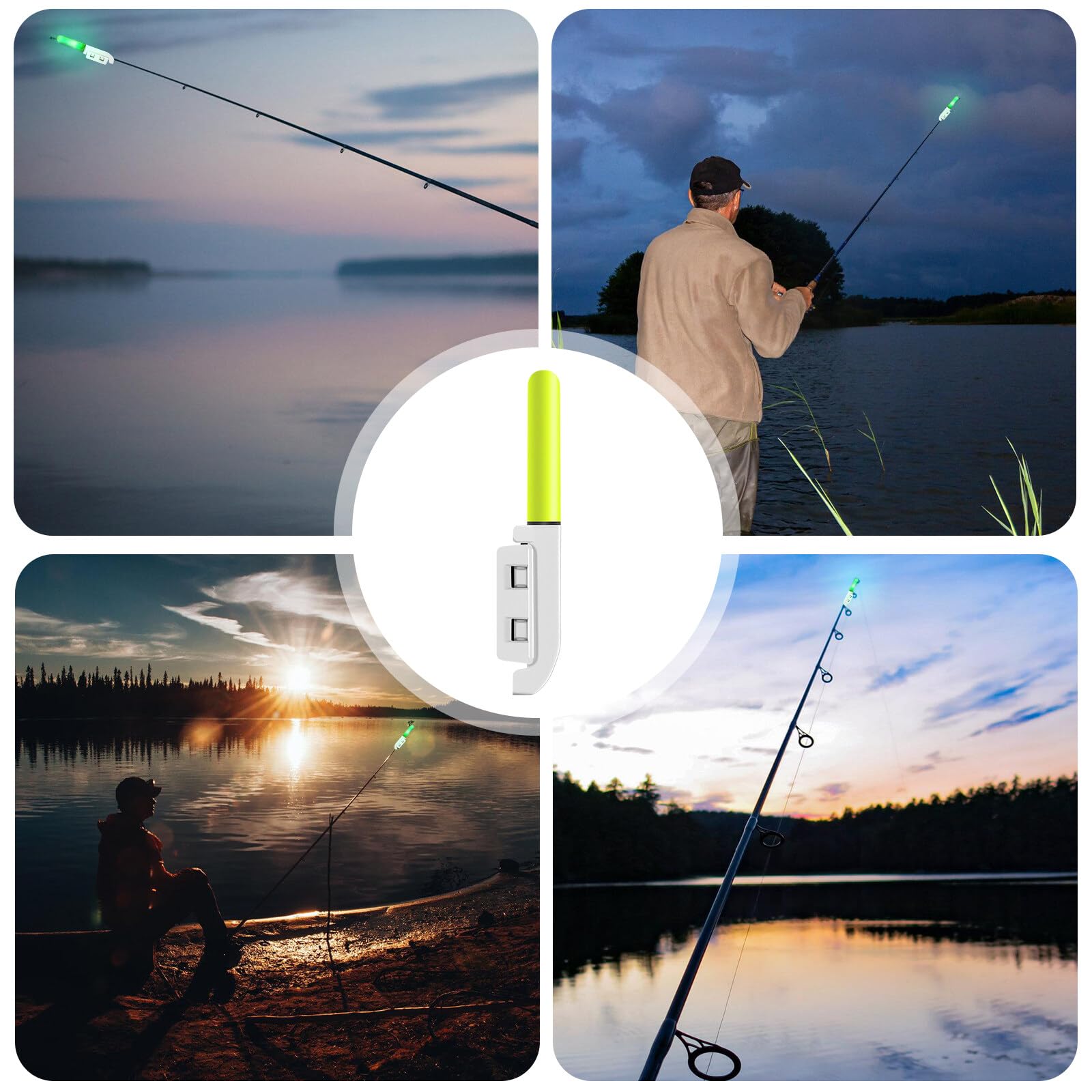 BAIFULAI 8 pezzi di luci a LED da pesca, indicatore di abbondanza, luci luminose con fibbia, per pesca notturna, per pesca in mare