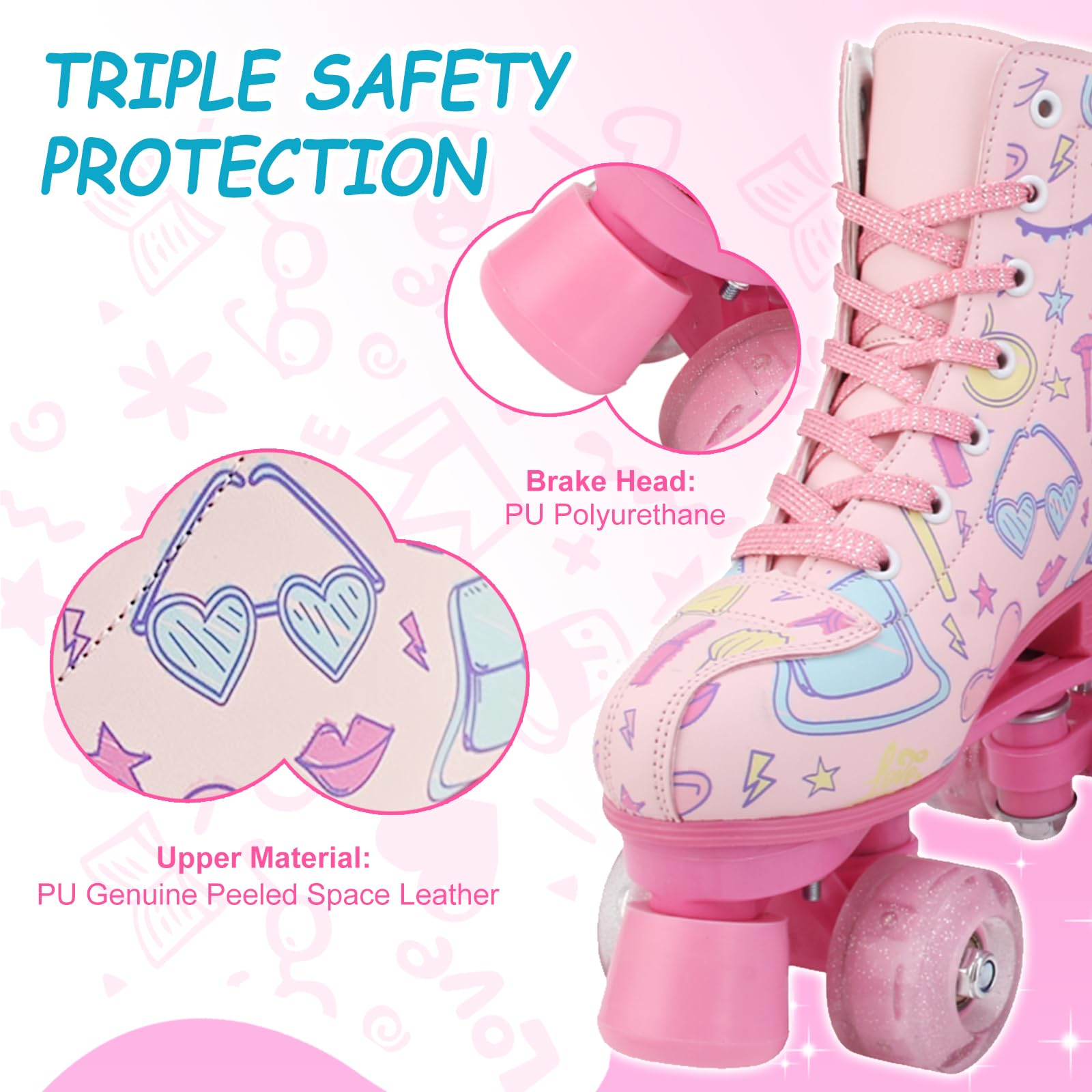 Patines de ruedas para mujer de piel sintética doble fila interiores exteriores principiantes