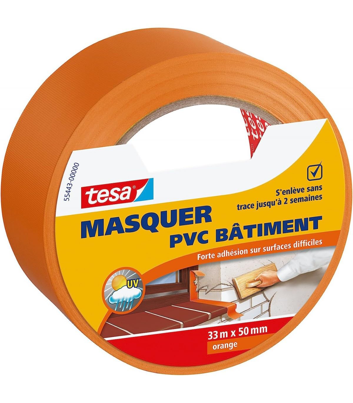 Ruban de masquage PVC orange tesa 33m x 50mm pour chantiers de batiment