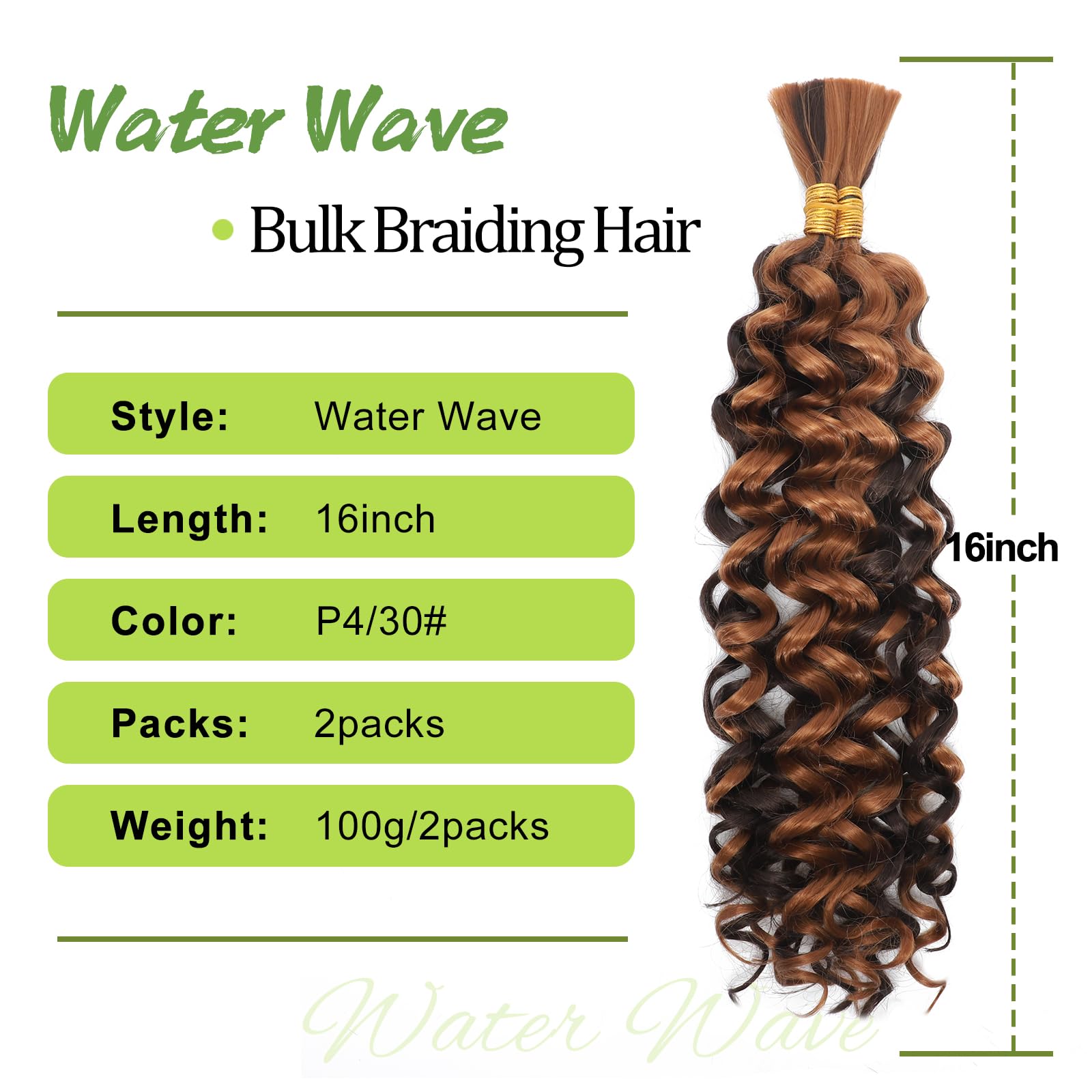 Water Wave Bulk for Braiding 16inch 100g With 2 Bundles Deep Wave Bulk Hair for Boho Braids No Weft Curly Wavy Synthetic Bohemian Braiding Hair Extensions for Women (P4/30 - Image 2