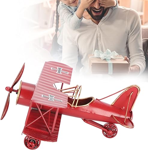 Miniatura 5 de Modelo de avión retro, modelo de avión de metal rojo, juguete modelo de avión, 8.3 x 7.1 x 3.0 in, juguetes voladores altamente simulados, para