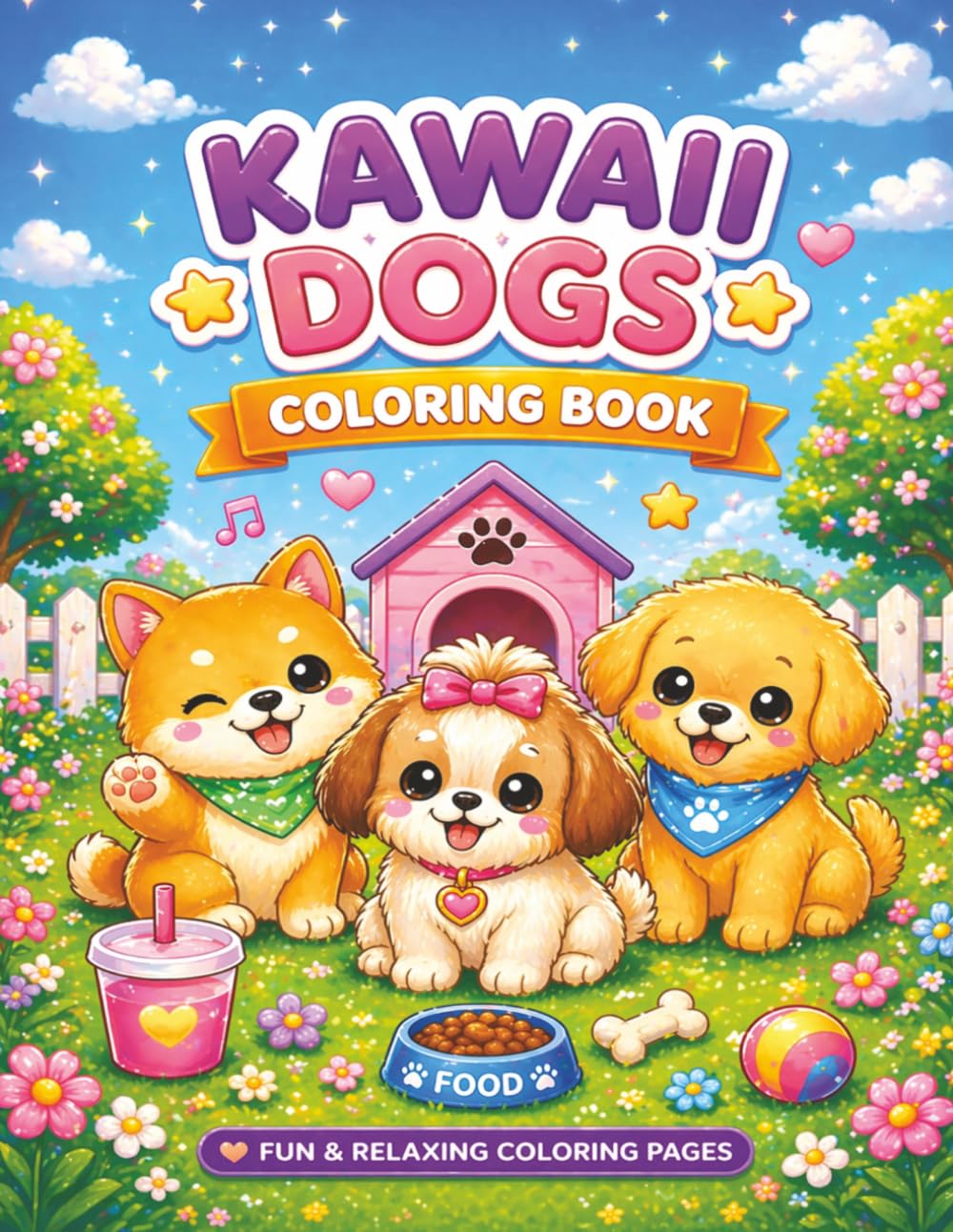 Kawaii Dogs Coloring Book: Cute Puppy Coloring Pages for Kids and Teens with Bold Lines for Relaxation, Stress Relief, and Screen-Free Fun (Cute Kawaii Animals Coloring Books)