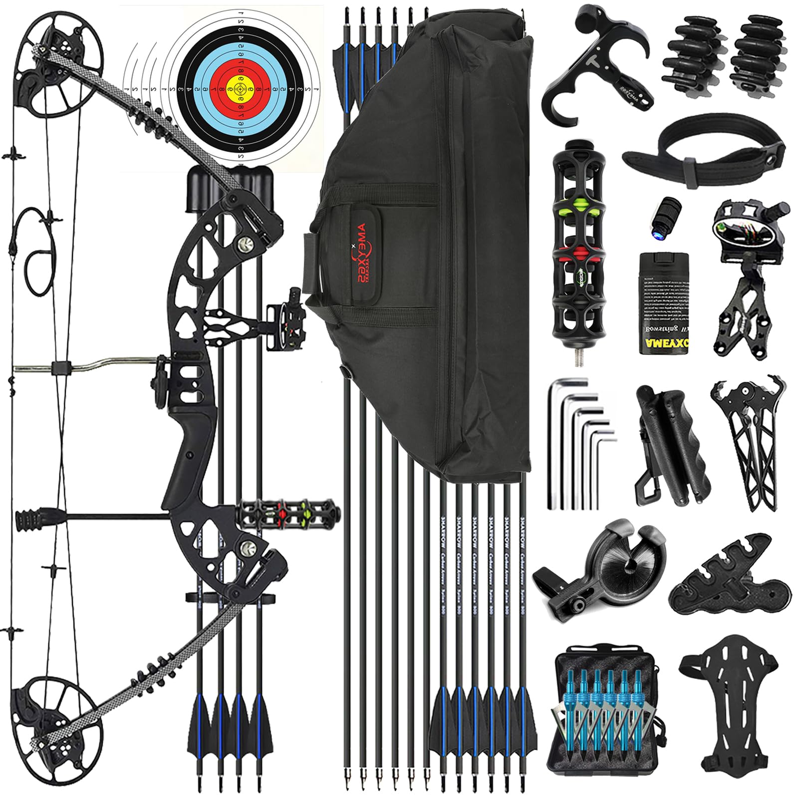 Compound Bogen Set Bogenset für Bogenschießen Compoundbogen Erwachsene 30-70 lbs 320fps Sportbogen Jagd Bogen Pfeil und Bogen Set mit Zubehör Compoundbogen für Rechtshand