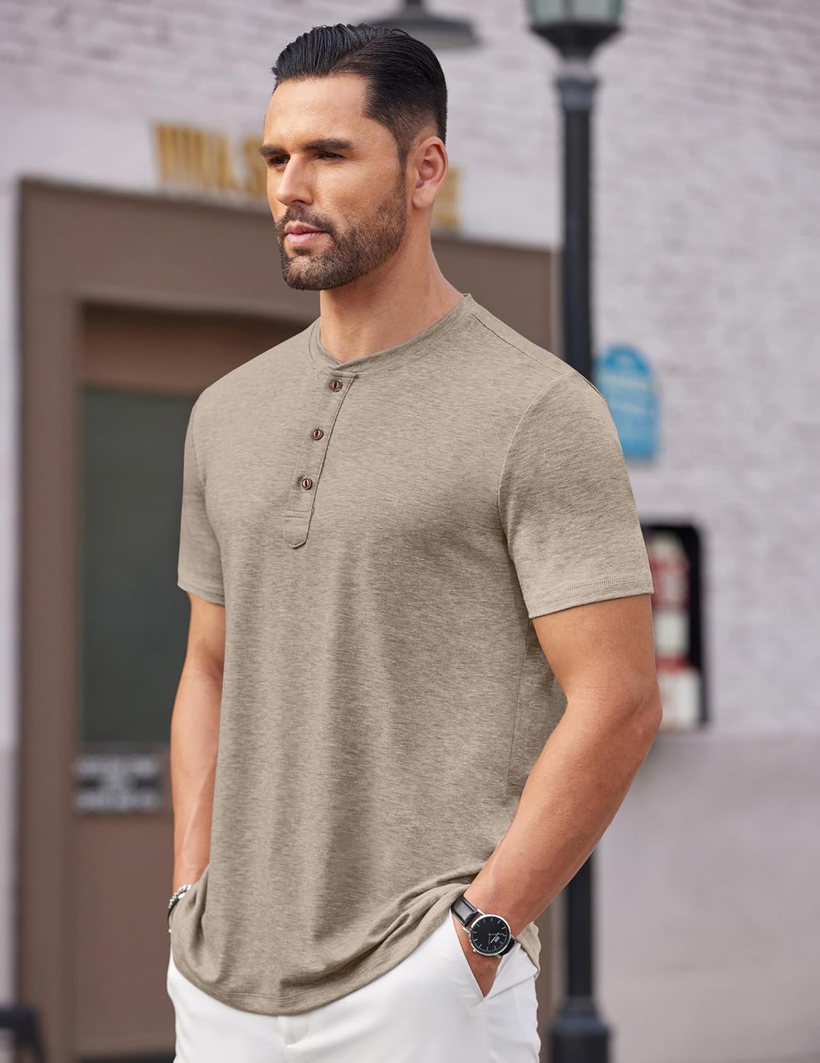 COOFANDY Men's Henley Shirts Short Sleeve Casual Basic Tee Summer Button Henley Soild T Shirts - Image 2