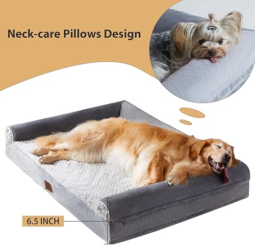 Miniatura 3 de WNPETHOME Camas ortopédicas para perros grandes, cama grande de espuma viscoelástica impermeable para perros con lados, parte inferior