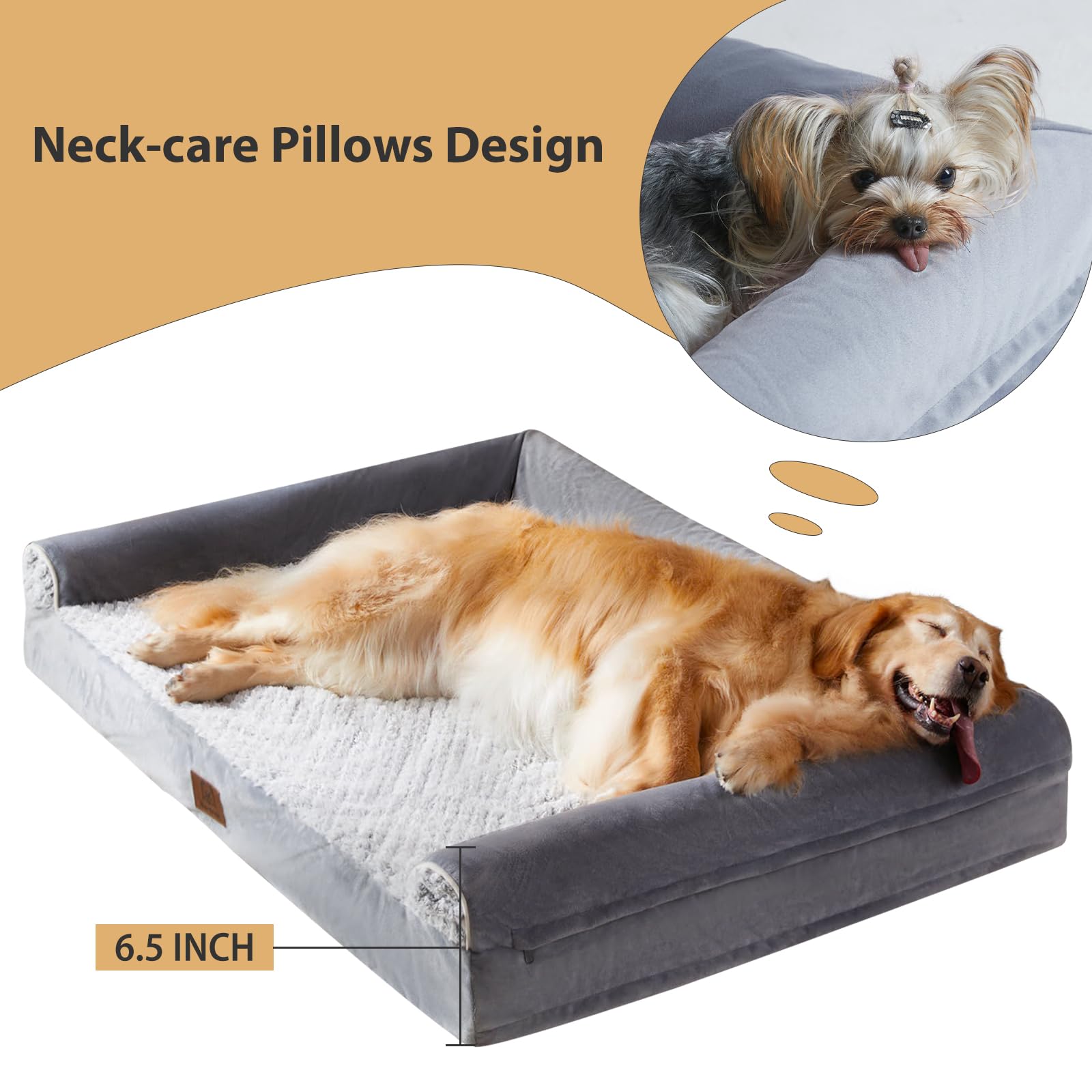 WNPETHOME Orthopedic Dog Beds for Extra Large Dogs, Waterproof Memory Foam XL Pet Bed with Sides, Non-Slip and Egg-Crate Foam Big Dog Couch Bed with Washable Removable Cover, Grey - image 3