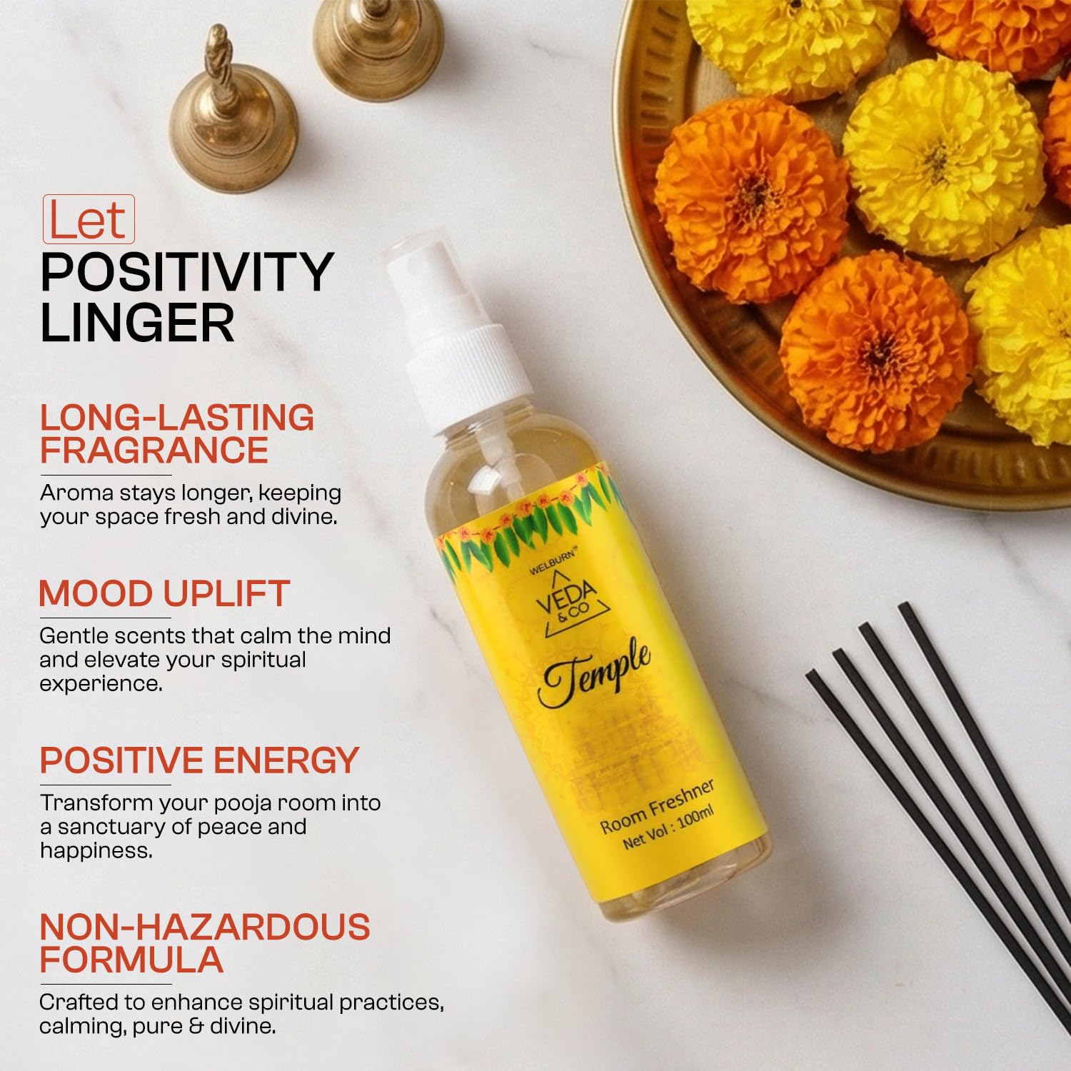 Welburn Veda&Co® Temple Fragrance Room Freshener 100ml | Long Lasting Spiritual Aroma Spray for Home, Office & Puja Room | Divine Puja Room & Home Fragrance 3