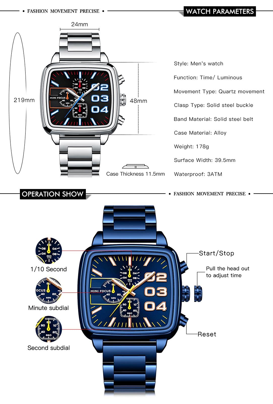 Orologio Uomo Business MF Mini Focus – Grigio, Cinturino In Mesh, Illuminazione Notturna - 3