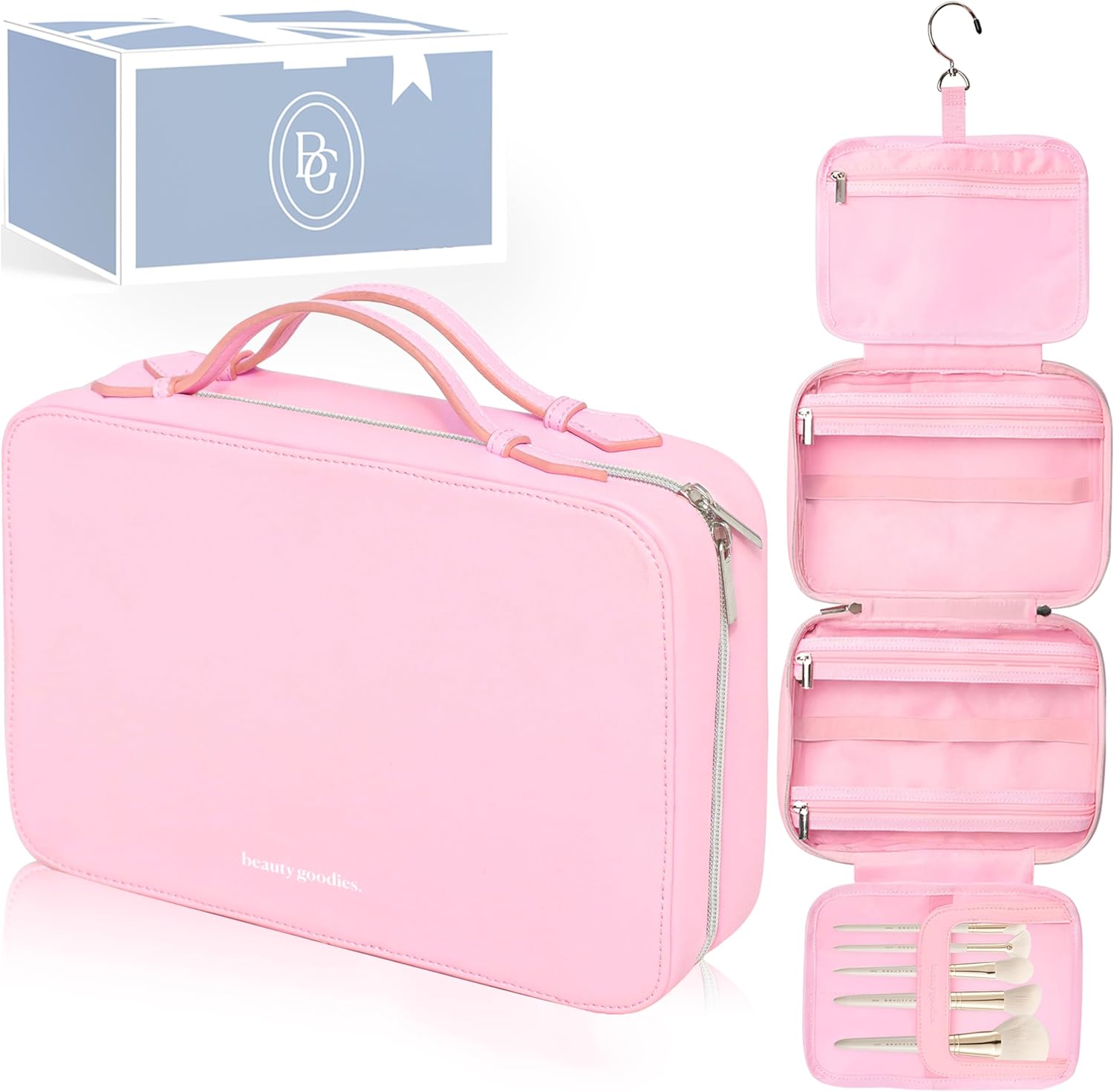 Pink Hanging Toiletry Bag for Women, Large Hanging Toiletry Bags for Traveling Women, Hanging Travel Toiletry Bag Women's Makeup Organizer for Cosmetics, Cute Large Toiletry Bags for Women Bathroom