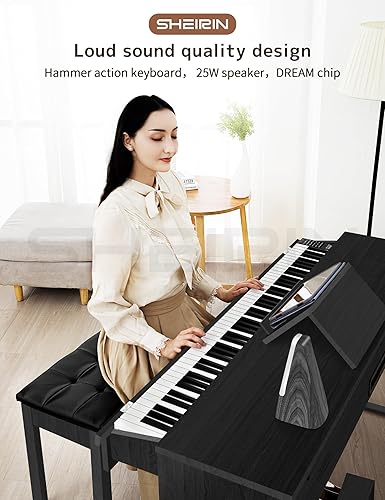 Miniatura 3 de SHEIRIN piano digital 88 teclas teclado ponderado piano eléctrico principiantes soporte tamaño completo pedal vertical musical SR-PH80 (negro)
