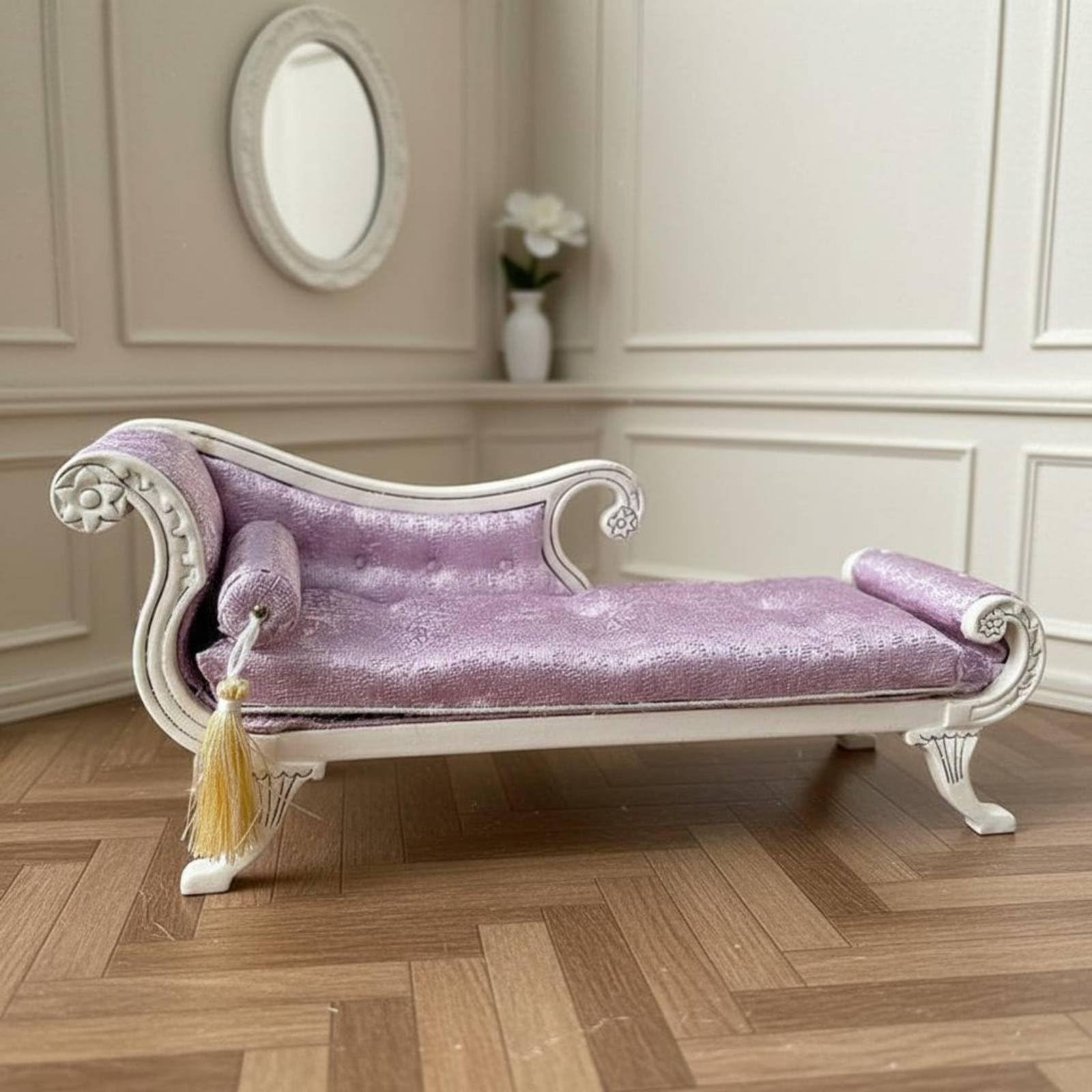 Divano Miniatura Casa Delle Bambole Sedia Miniatura Legno Tessile Dettagli Ricercati Artigianali Adatto per Esposizione Creatività Collezione Mobili Miniatura, Mogano
