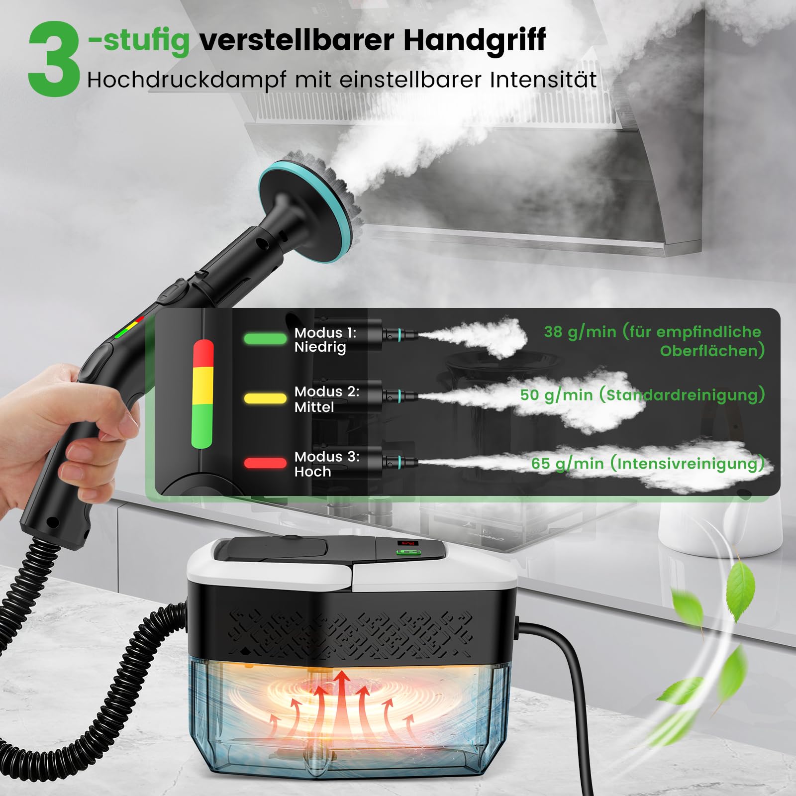Granarbol 1800ml -2500W Dampfreiniger, 8s Heizung 275°F/145°C Entfernt Fett