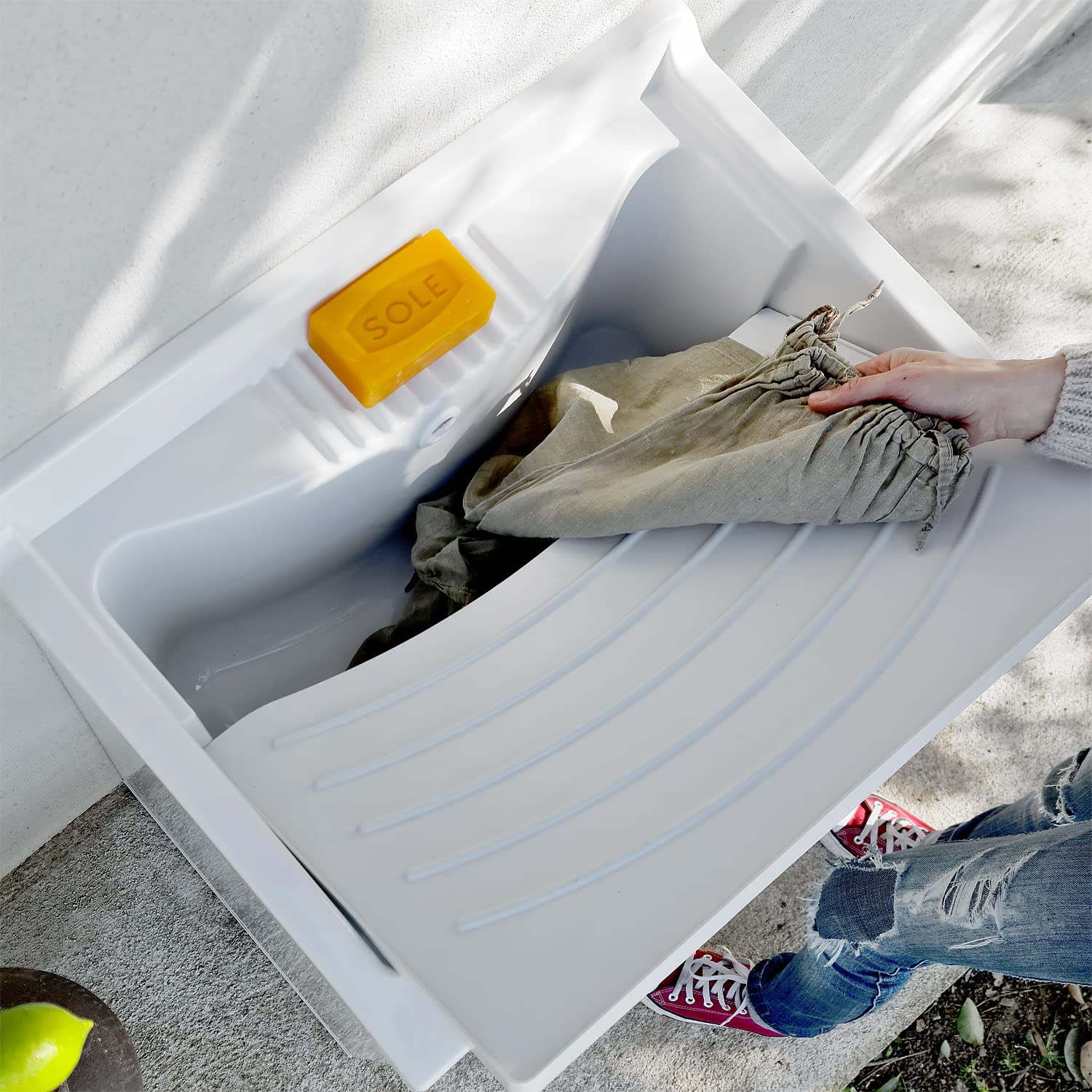 Jo-Bagno.it Lavatoio Lavanderia da esterno giardino e terrazzo salvaspazio in Resina e PVC Bianco, Vasca e Tavola in Plastica 60 x 60 x 85 cm