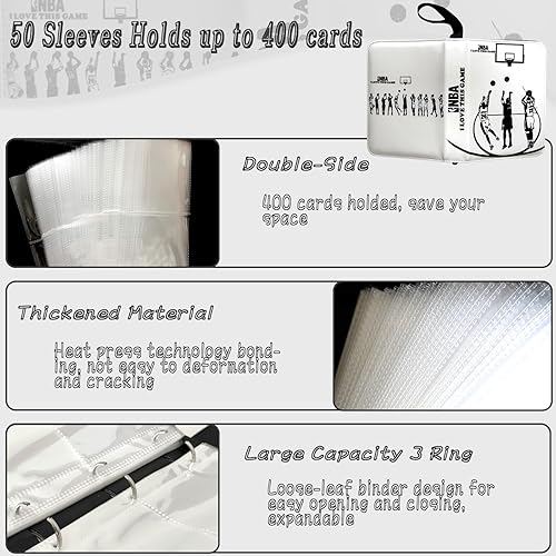Miniatura 4 de Carpeta de tarjetas de baloncesto  Álbum de tarjetas de intercambio de 4 bolsillos de capacidad para 400 unidades, carpeta con 3 anillos, piel