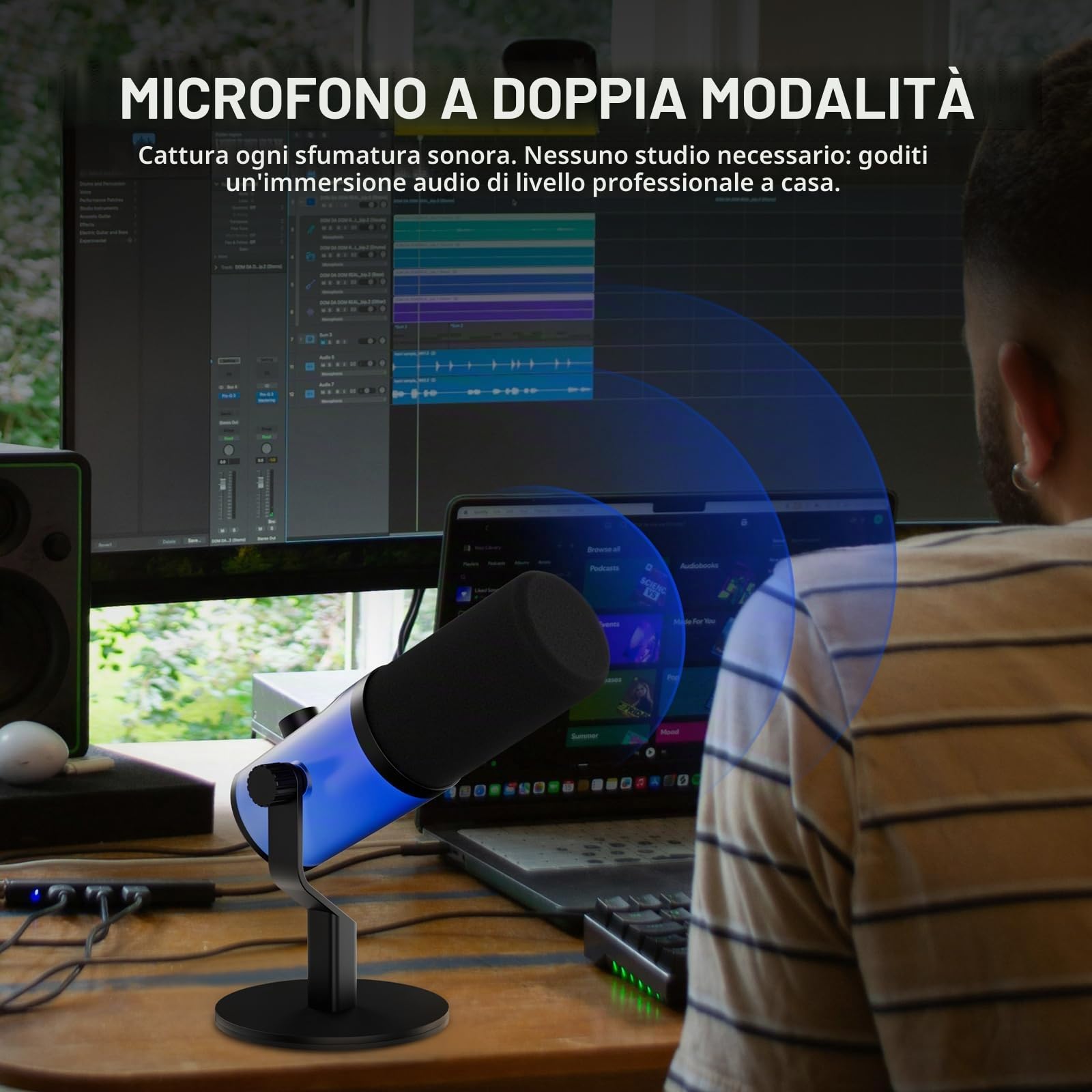 DLB-77 Microfono Dinamico USB XLR, Cardioide RGB Streaming Gaming | Microfono Dinamico USB XLR, Cardioide, RGB, Monitoraggio Cuffie, 192kHz, 48V Phantom, Streaming Gaming