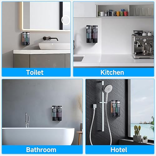 Miniatura 6 de Dispensador de champú y acondicionador, dispensador de ducha de 2 cámaras, sin taladro, dispensador de champú para ducha, dispensador de jabón para