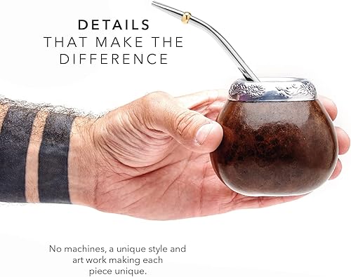 Miniatura 4 de Balibetov Juego de calabaza de yerba mate (original natural hecha a mano Yerba Mate Cup Argentina)  Incluye taza de té mate, bombilla (pajita de