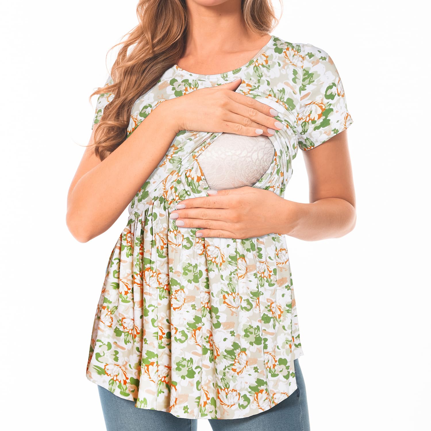 Bearsland Women's Nursing Tops Short Sleeve Scoop Neck Breastfeeding Shirt Maternity Clothes — view 5