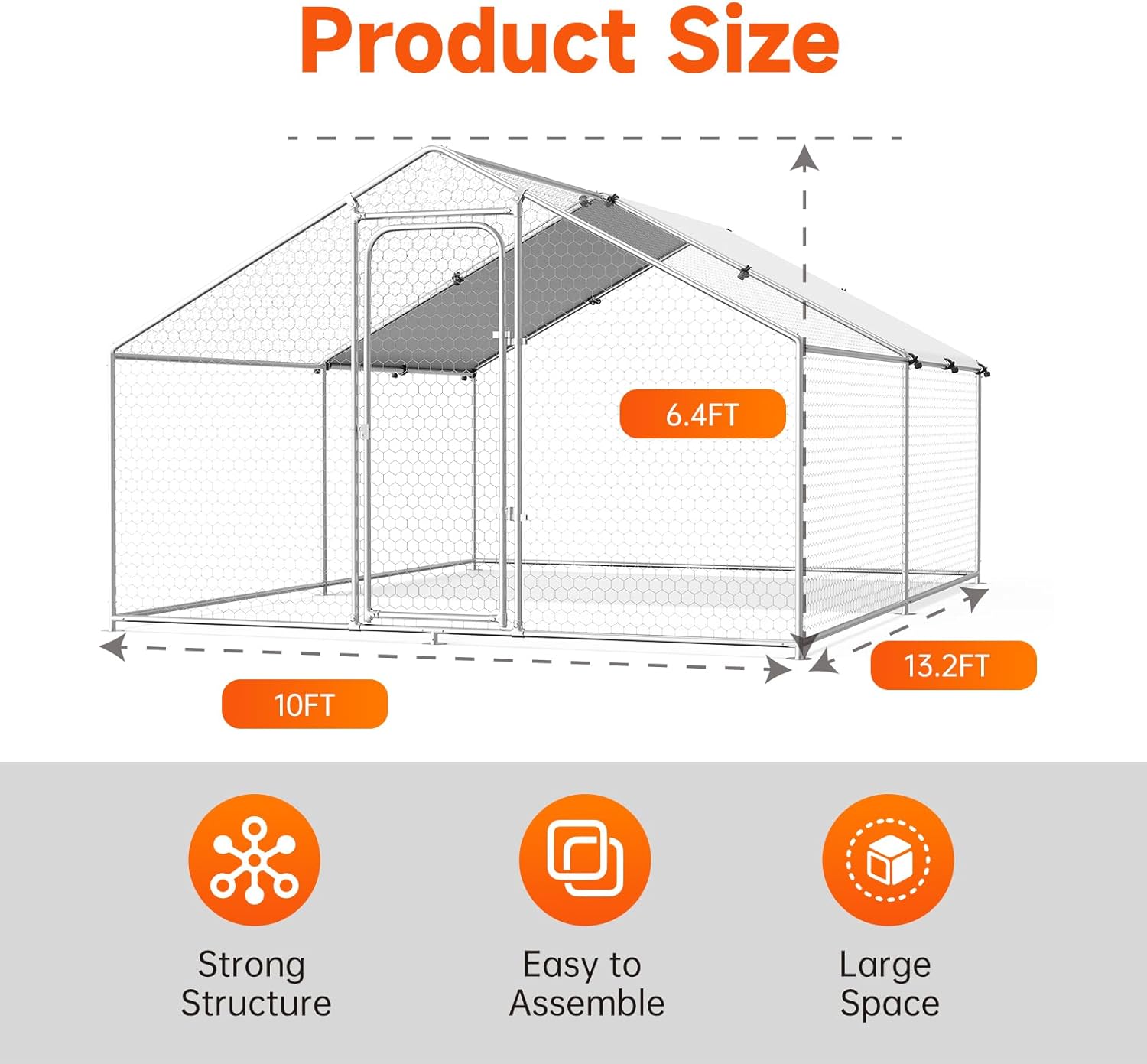Product dimensions of the chicken coop