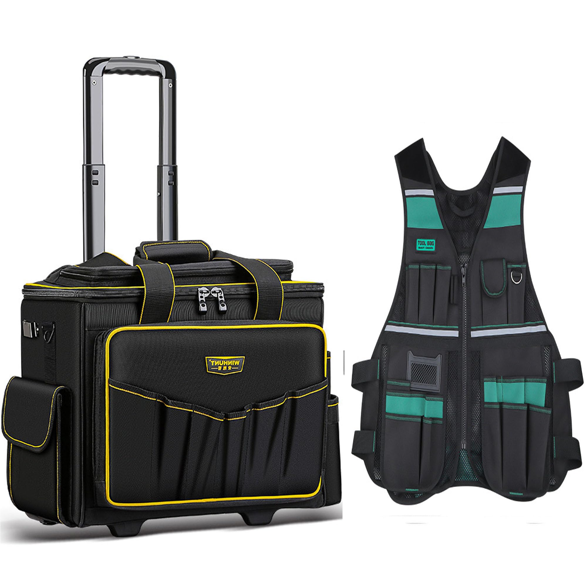 Rolling Tool Bag with Multiple Pockets Tool Vest for Men with Pockets