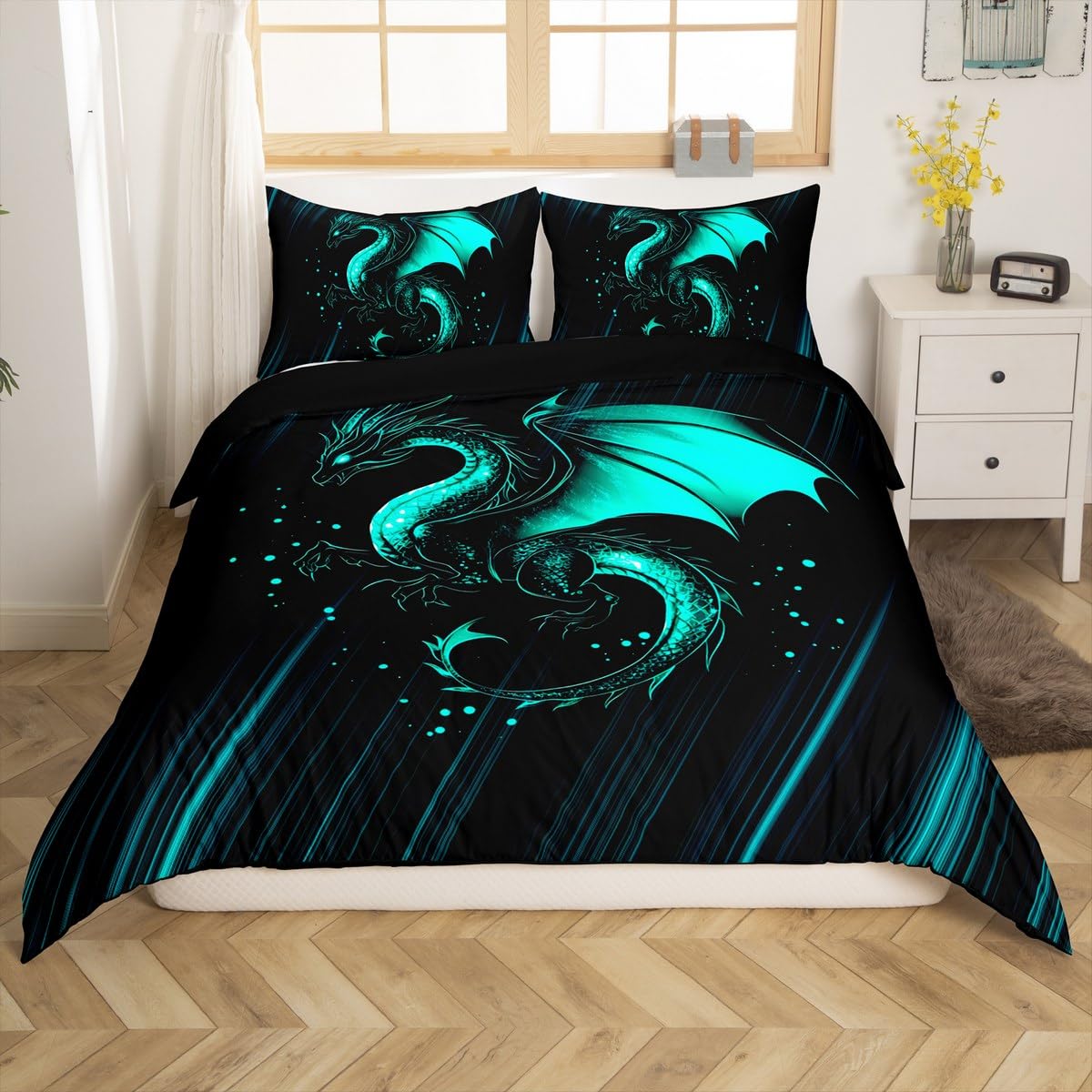 Housse de couette dragon vert ombré pour relooker une chambre de garçon