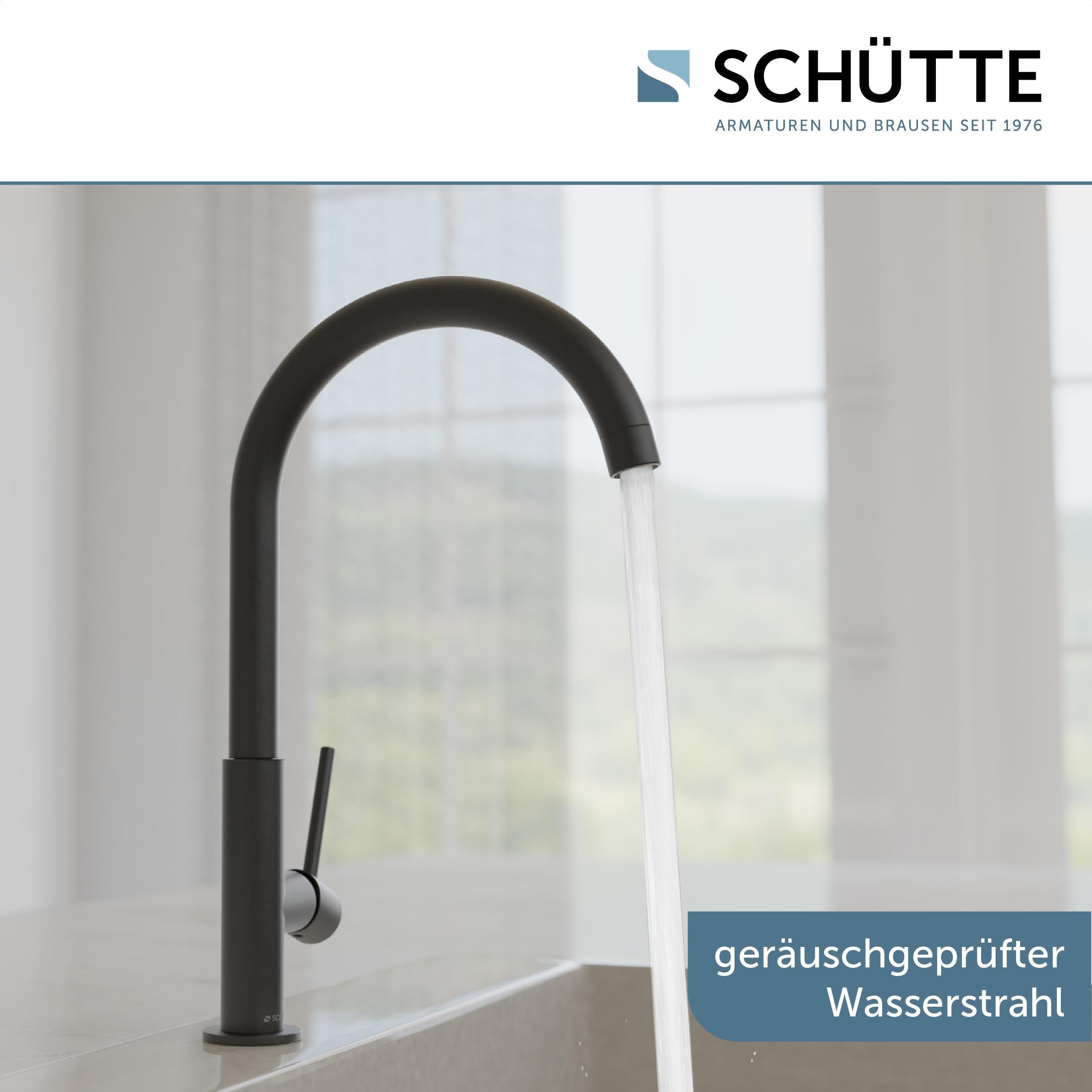 SCHÜTTE 79966 Küchenarmatur Cardiff, 360 Grad schwenkbarer Wasserhahn Küche, Mischbatterie für die Spüle mit Einhebelmischer, Spültischarmatur Küchenspüle, Schwarz matt