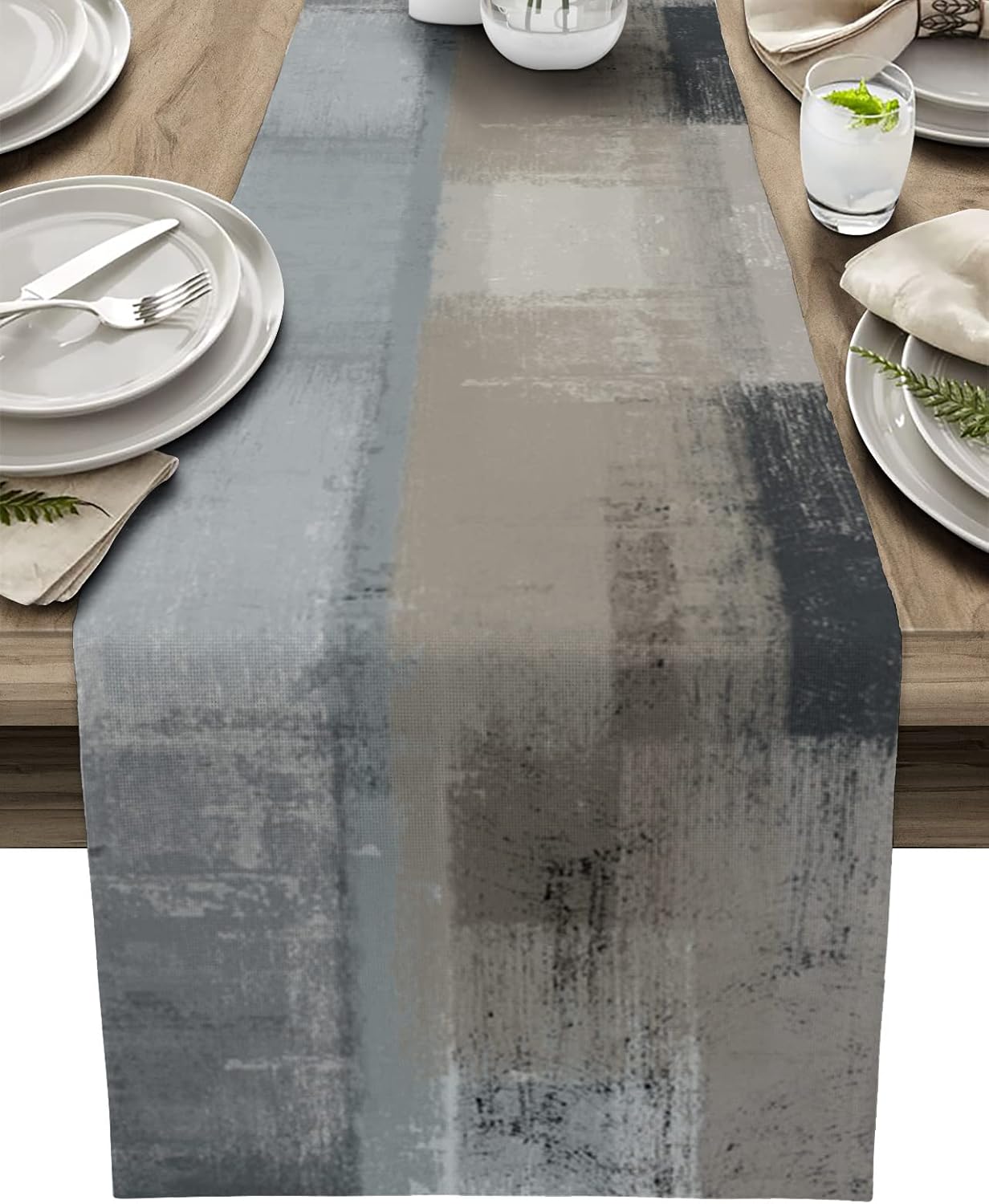 LBHAUSE Cotton Linen Table Runner 90 Inches Long, Gray